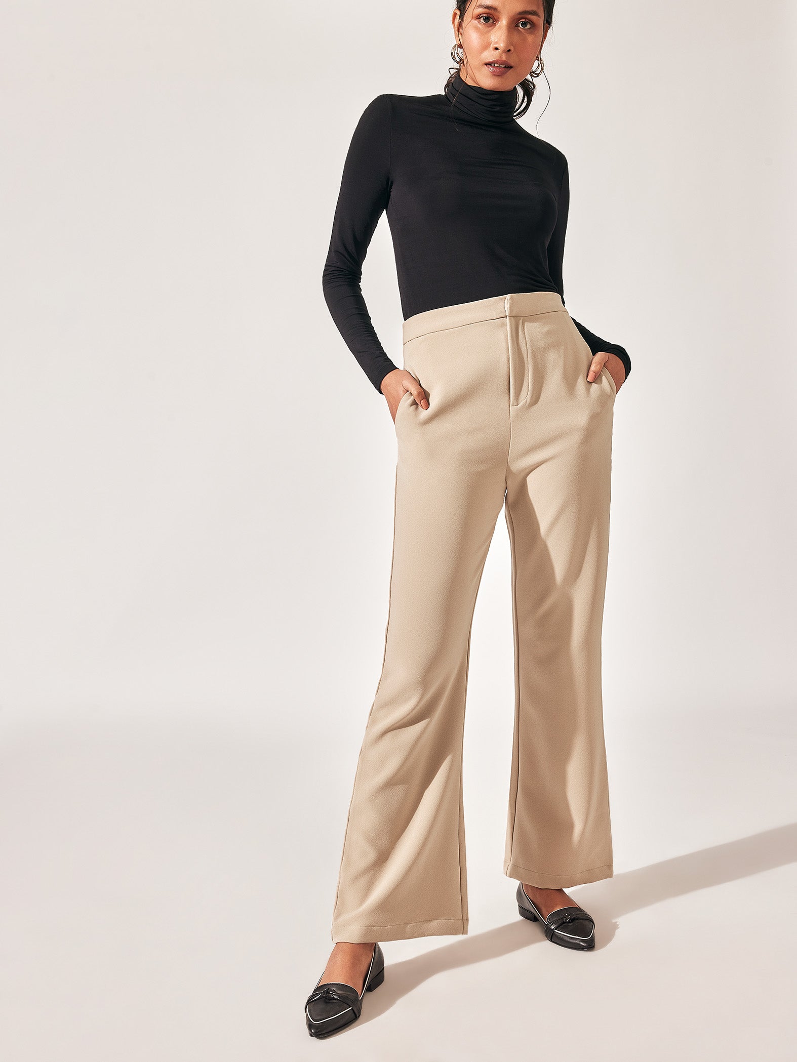 Beige Bootcut Pants