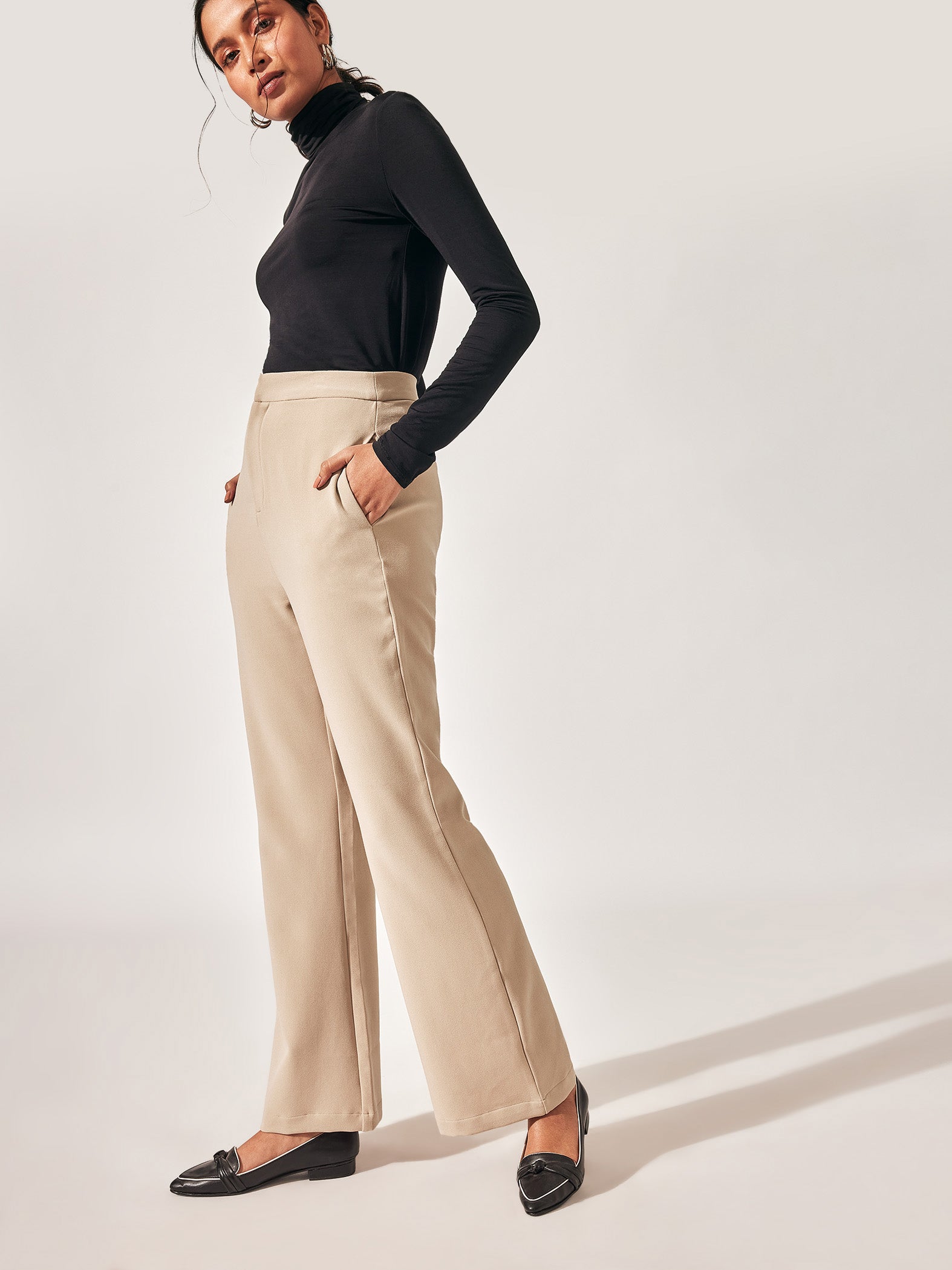 Beige Bootcut Pants