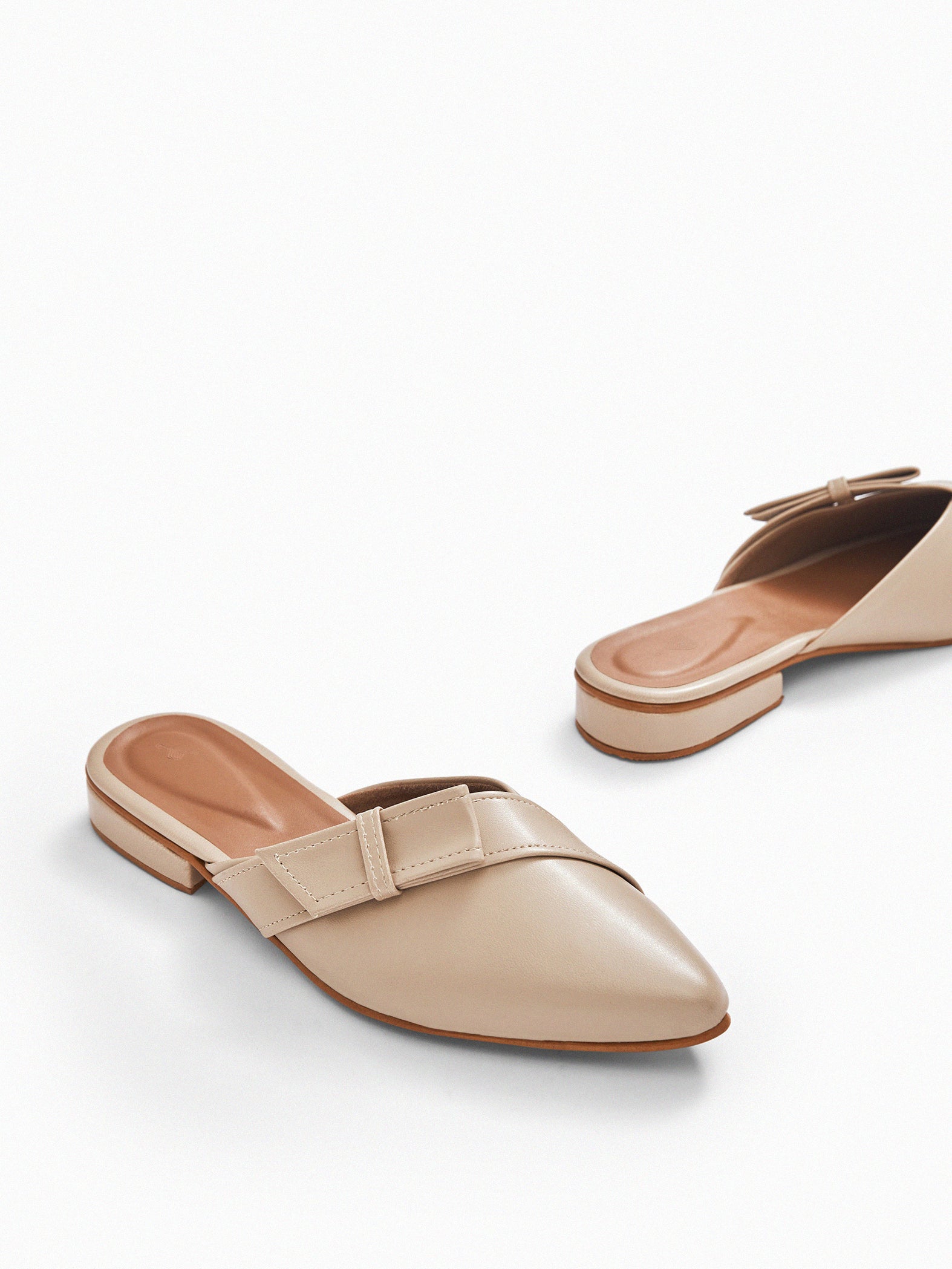 Beige Ribbon Mules