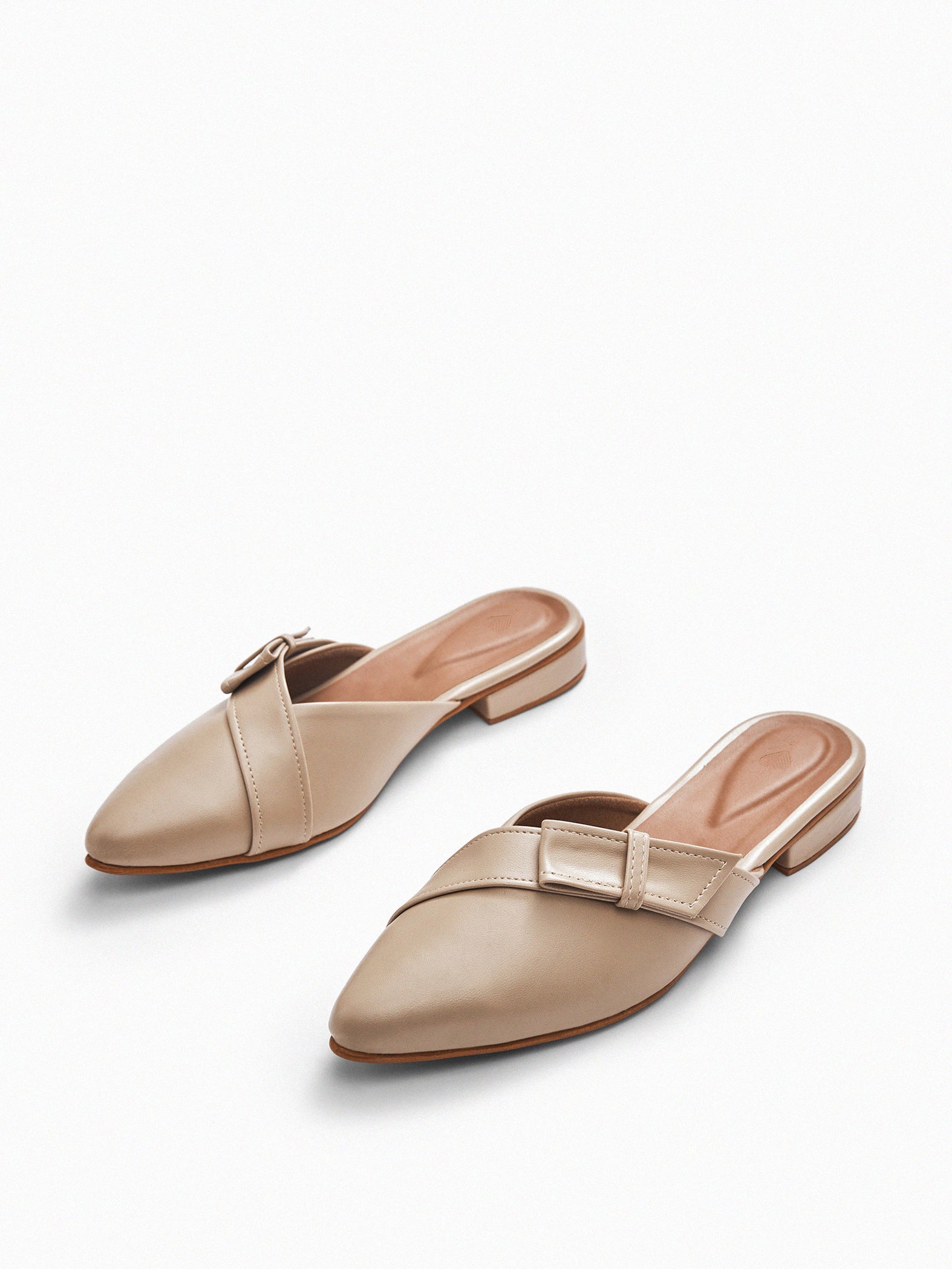 Beige Ribbon Mules