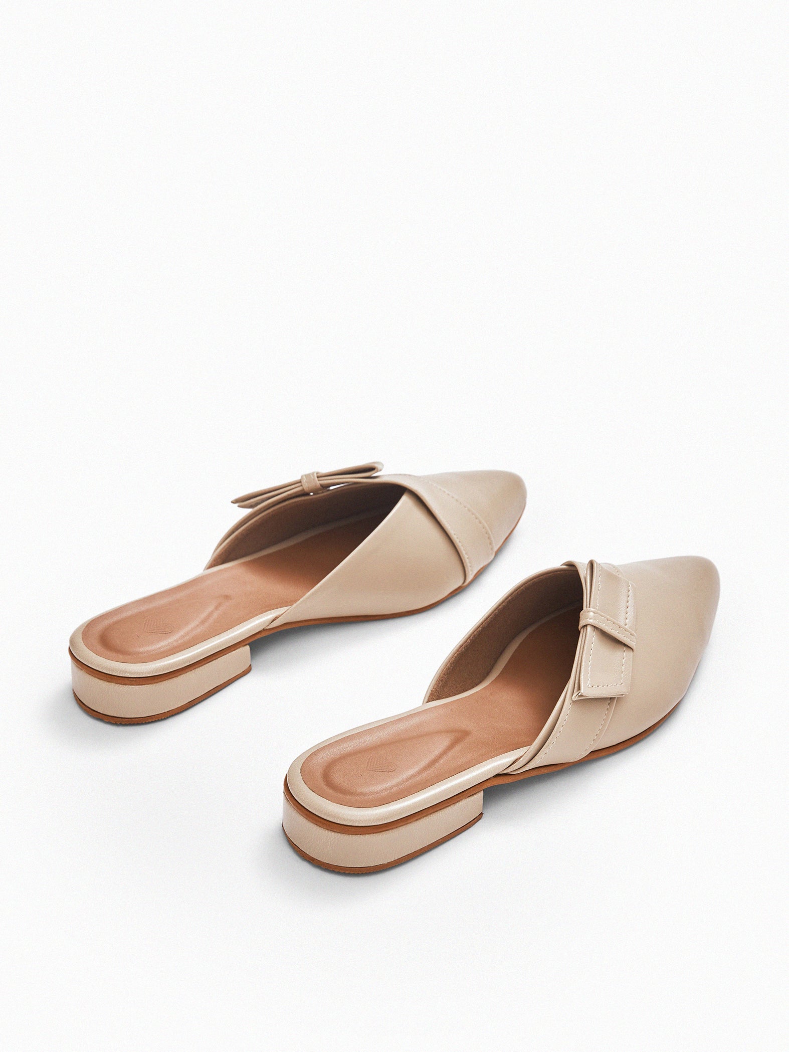 Beige Ribbon Mules