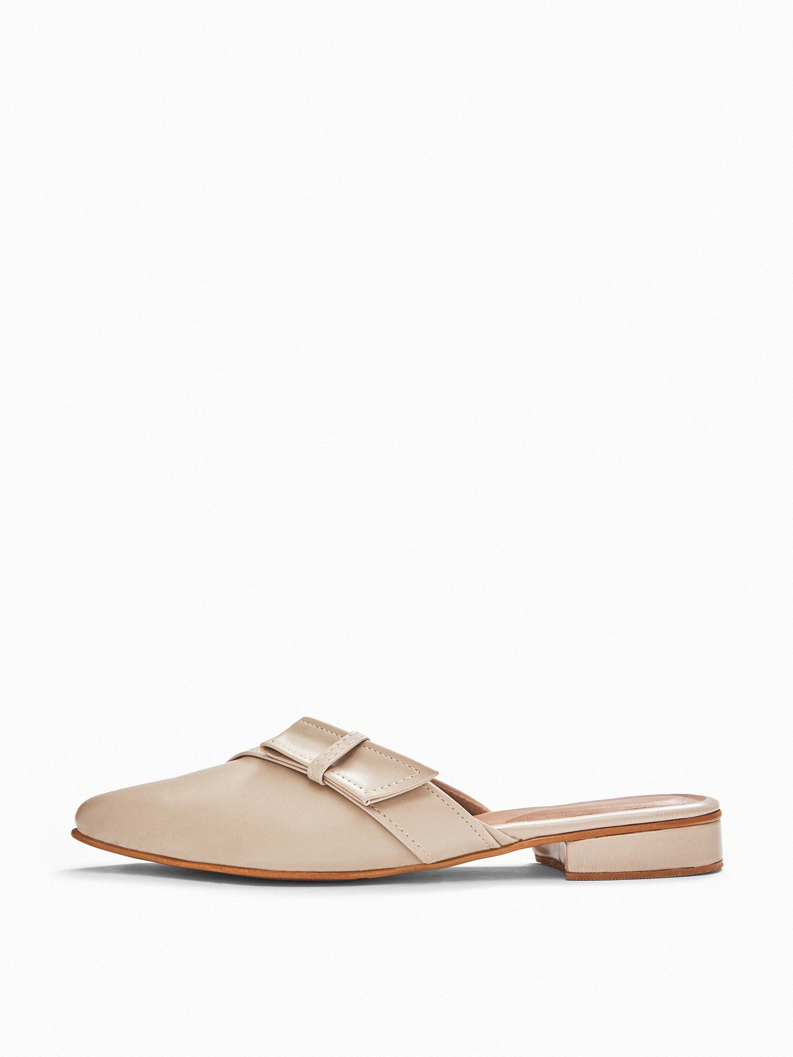 Beige Ribbon Mules