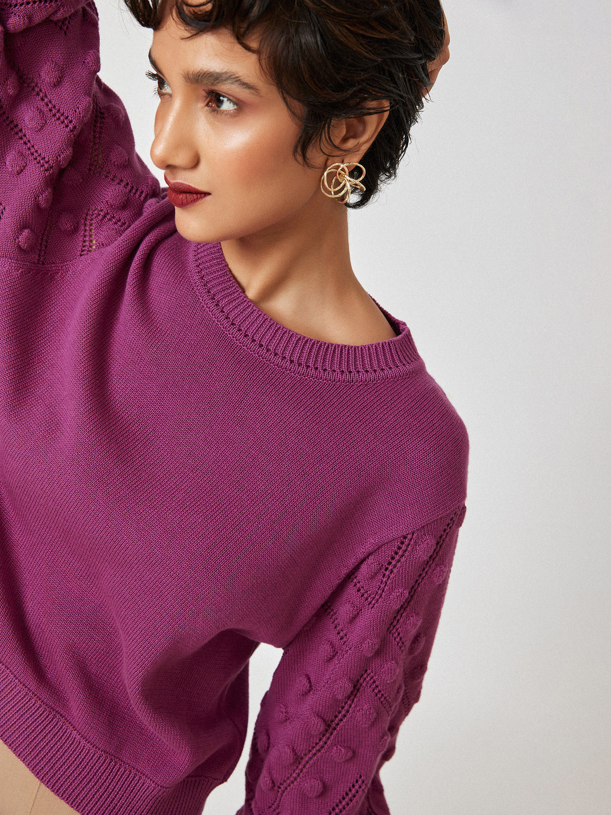Berry Balloon Sleeve Sweater