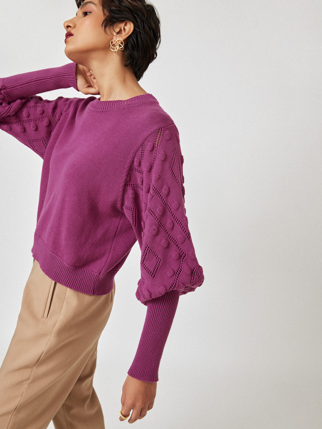 Berry Balloon Sleeve Sweater