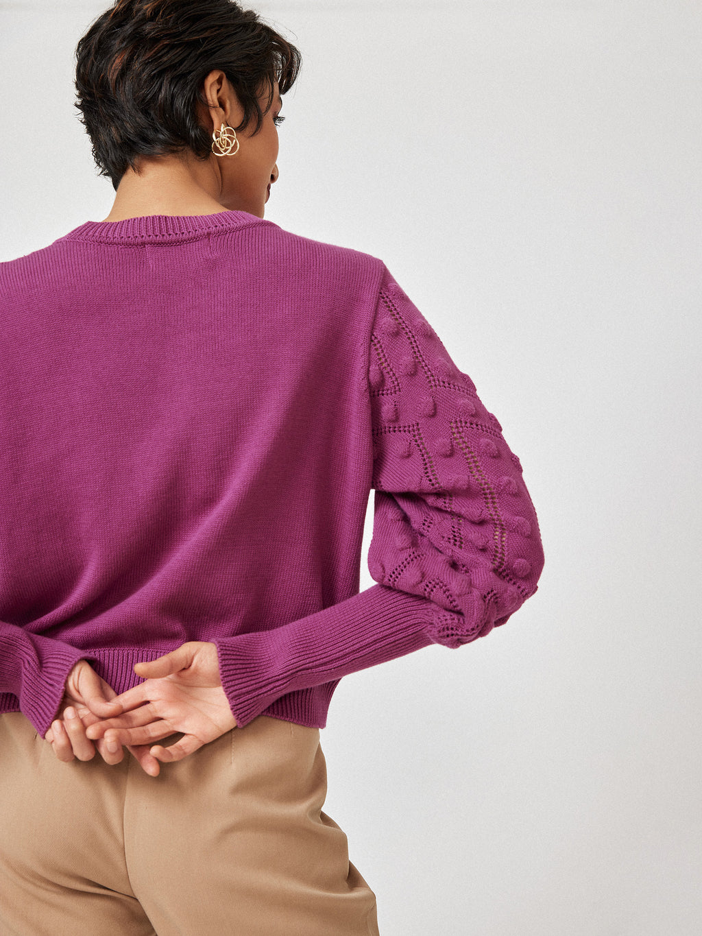 Berry Balloon Sleeve Sweater