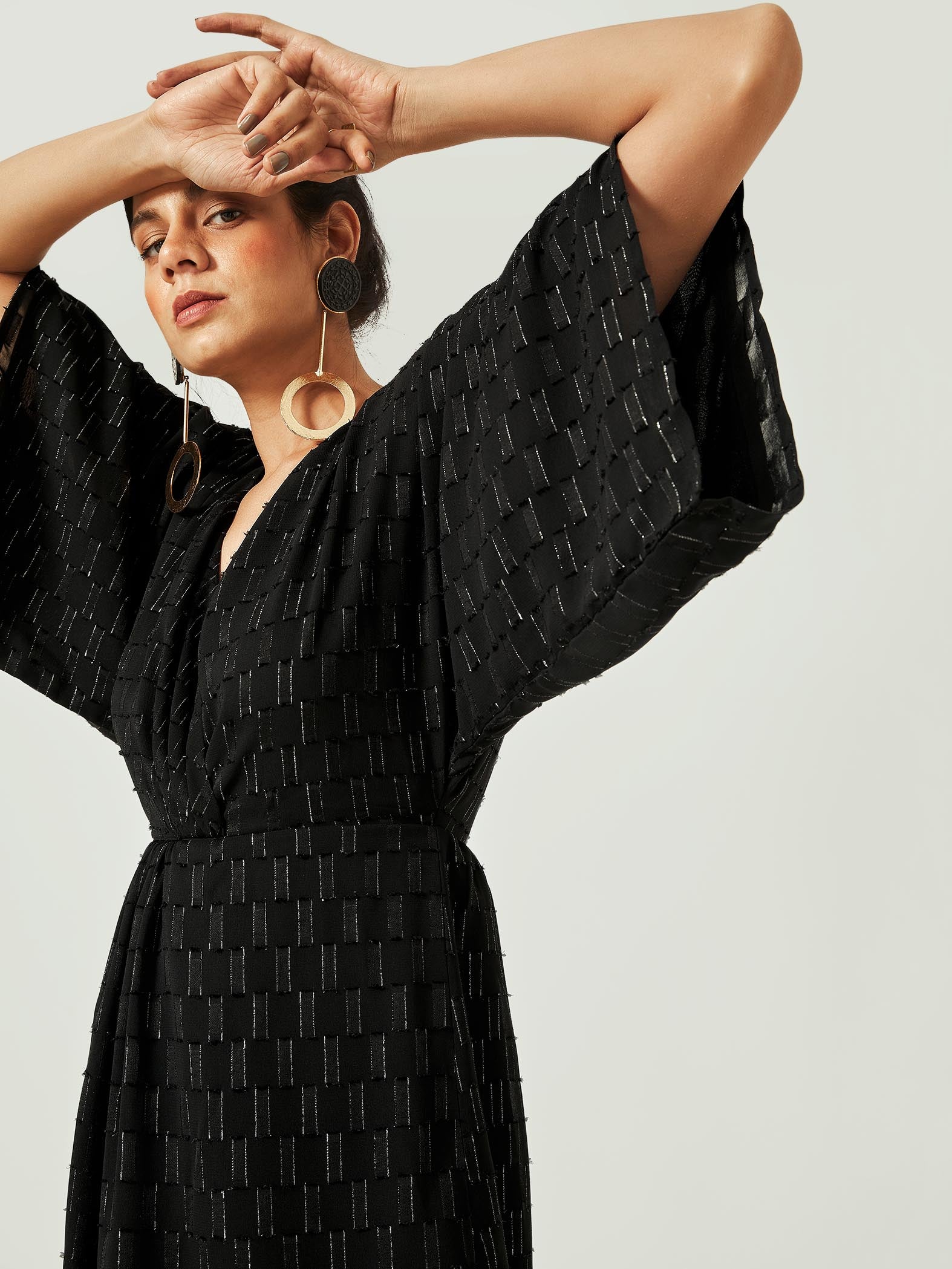 Black Dolman Sleeve Knotted Dress