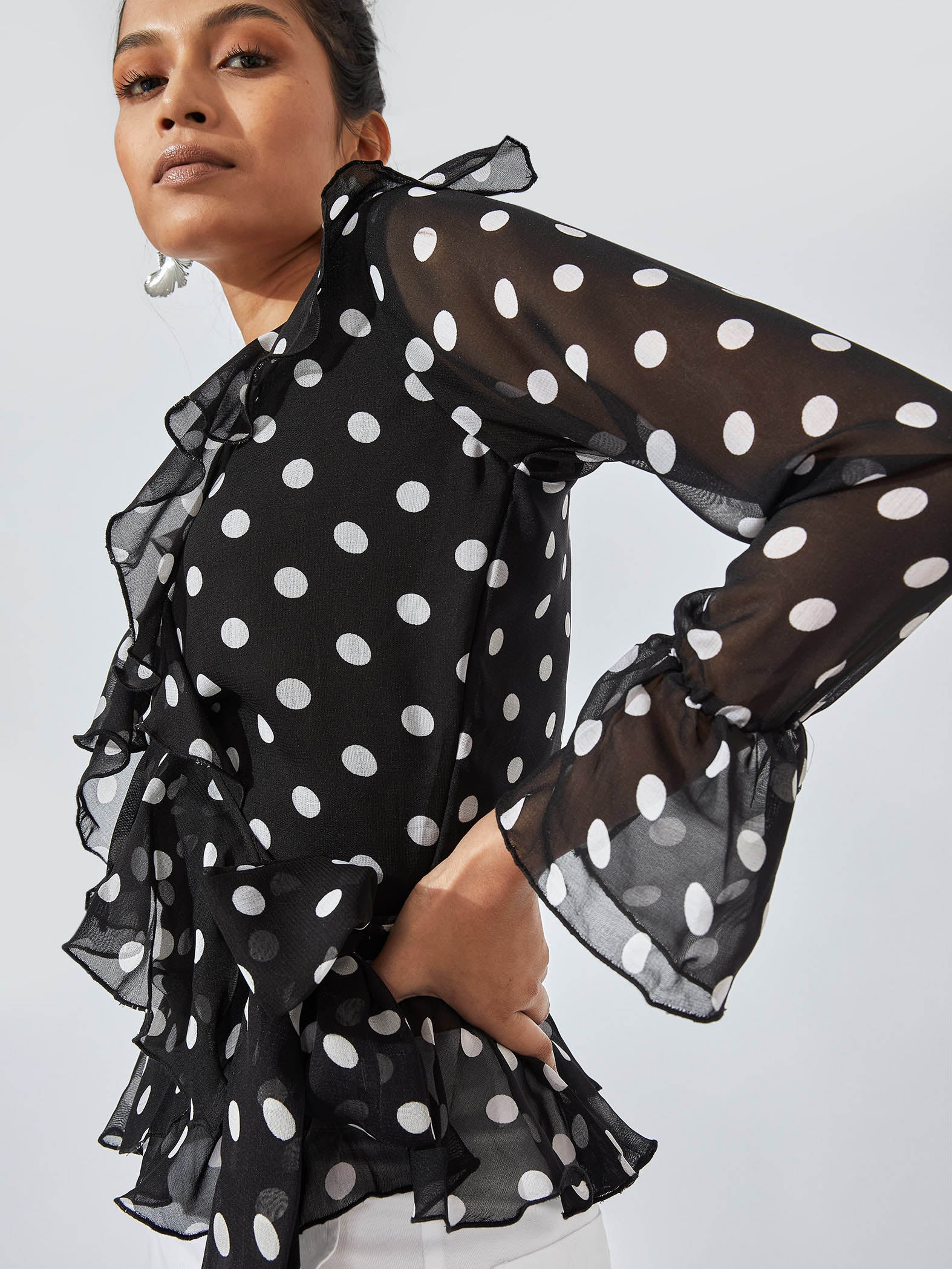 Black Polka Wrap Top