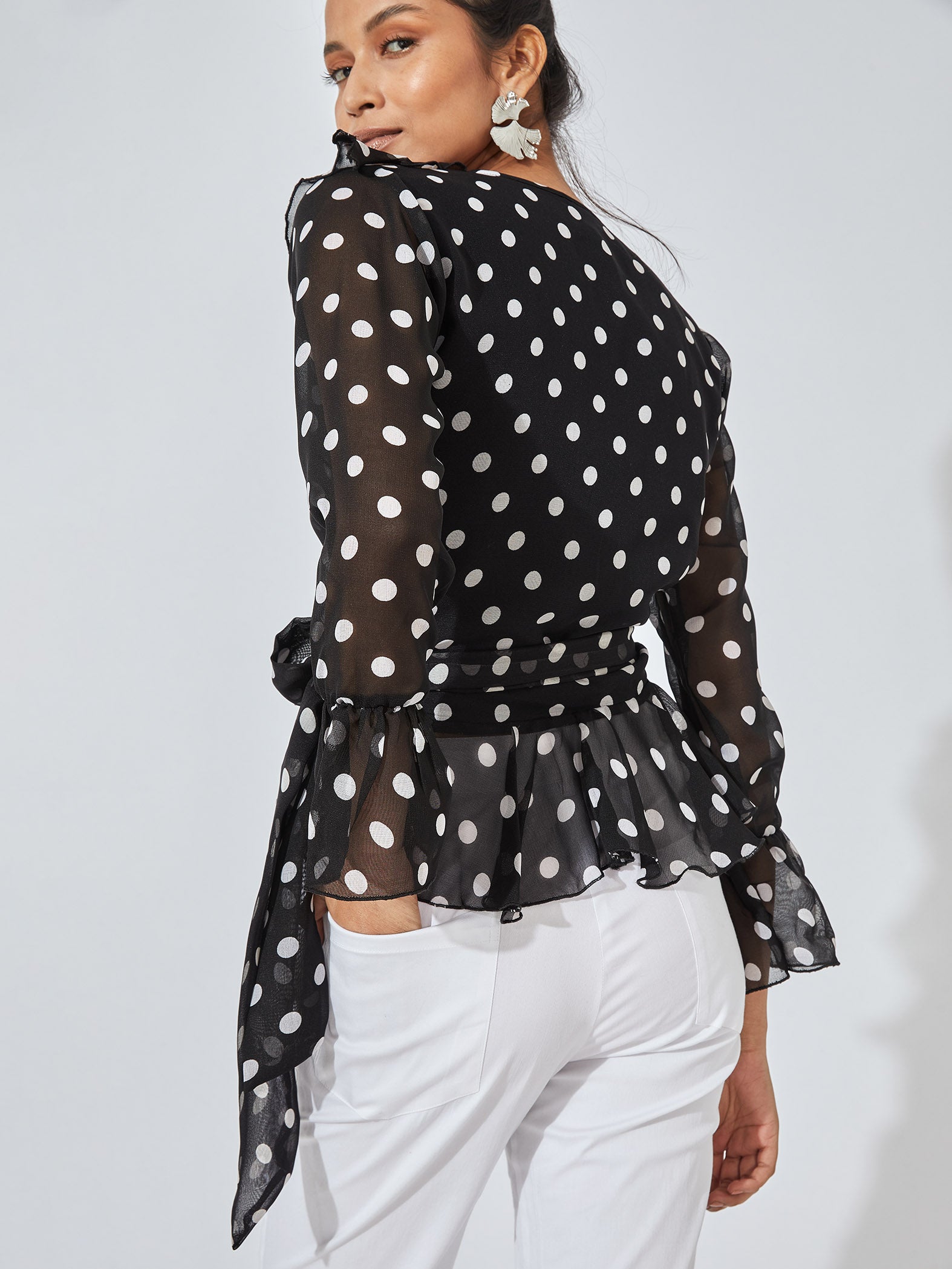 Black Polka Wrap Top