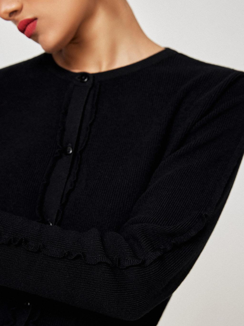 Black Ruffled Sleeve Cardigan
