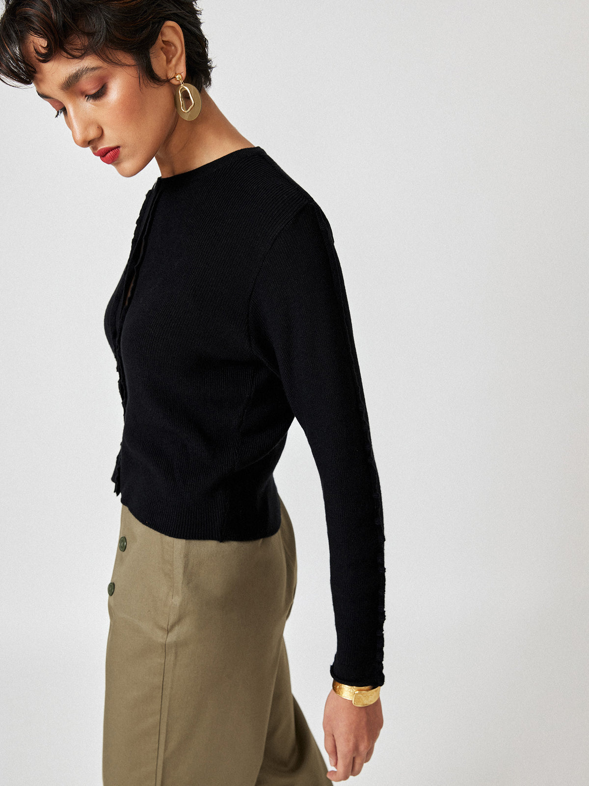 Black Ruffled Sleeve Cardigan