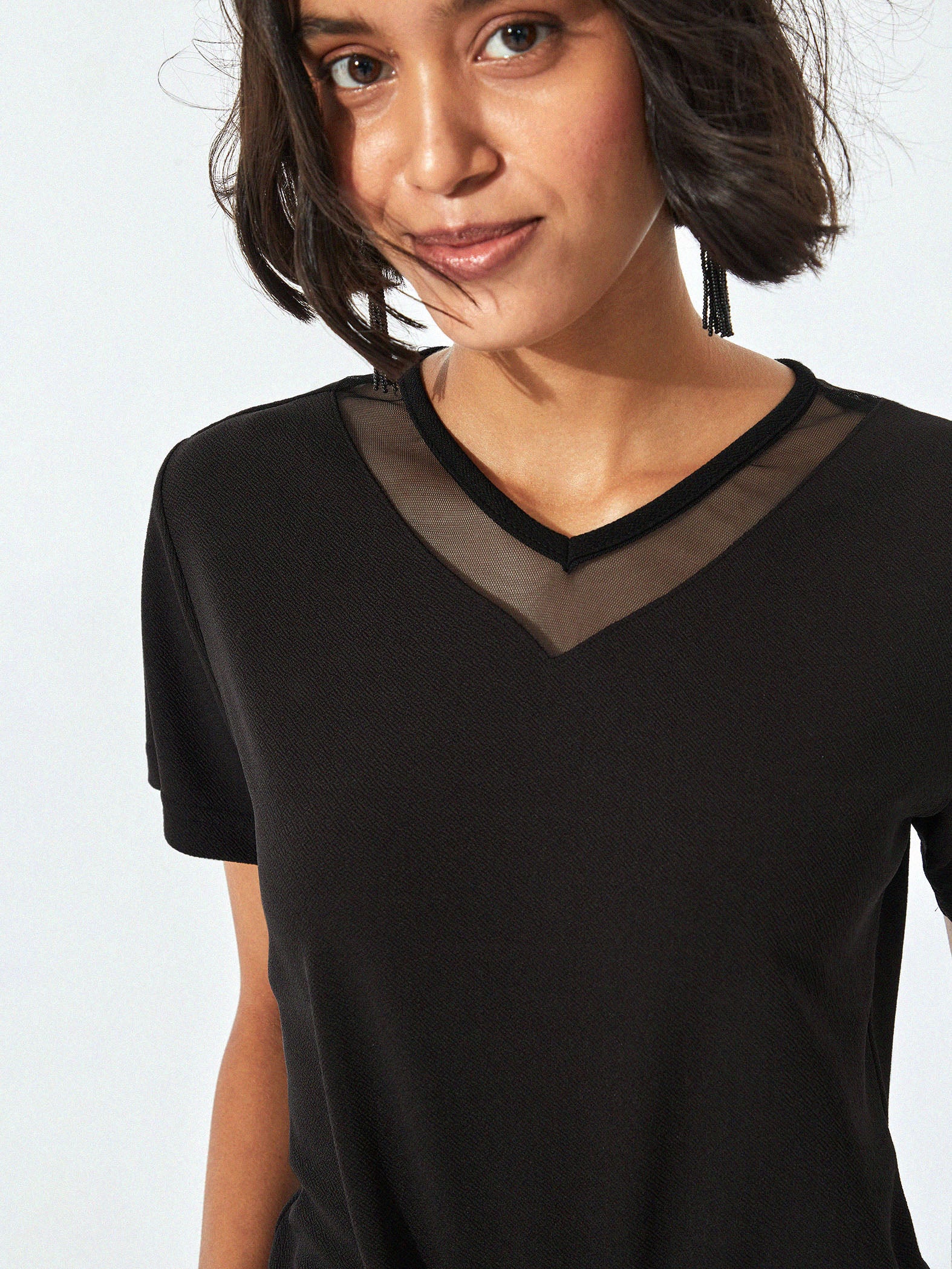 Black Sheer Panel Top