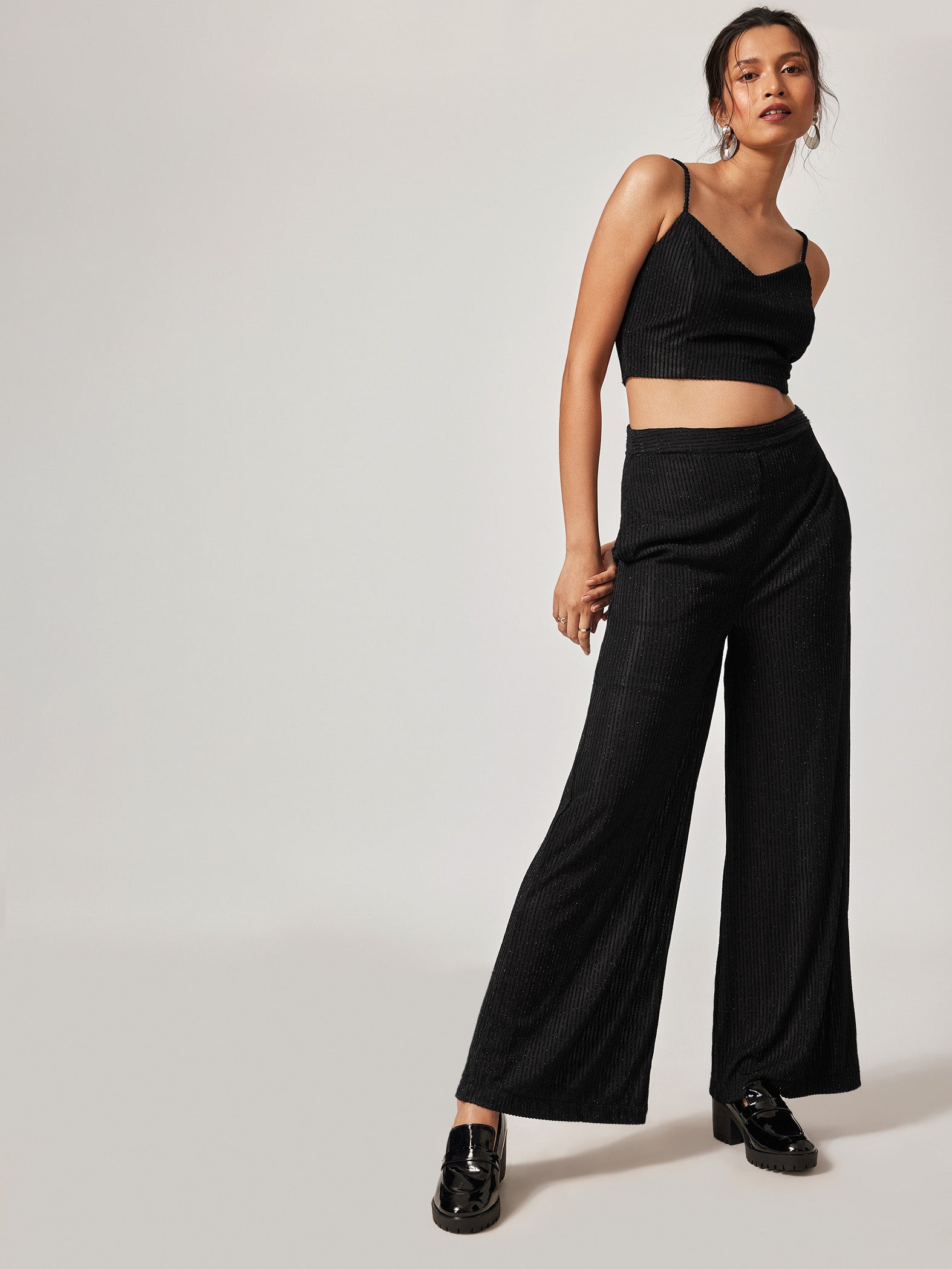 Black Shimmer Stripe Crop Top