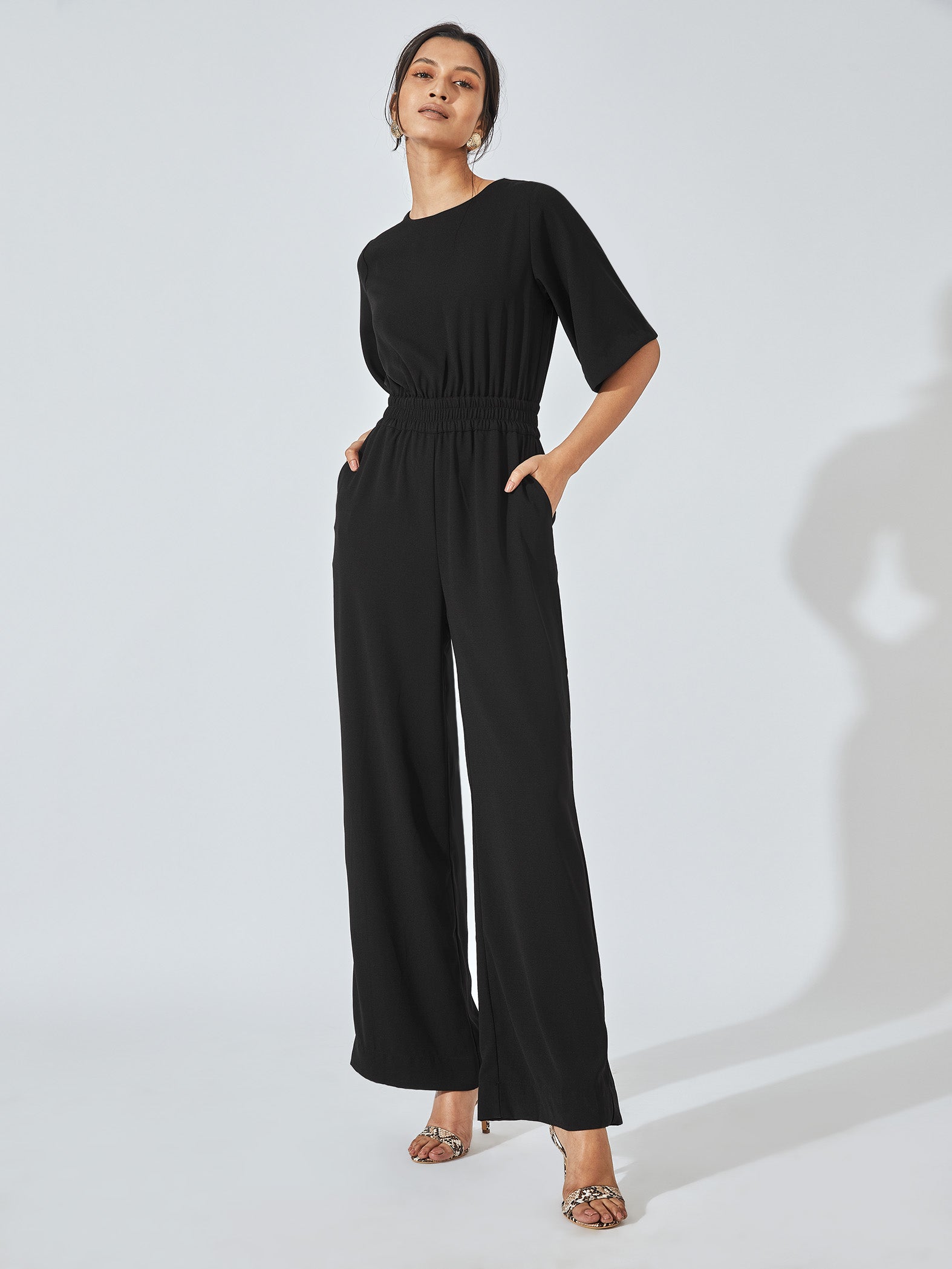 black slit detail jumpsuit