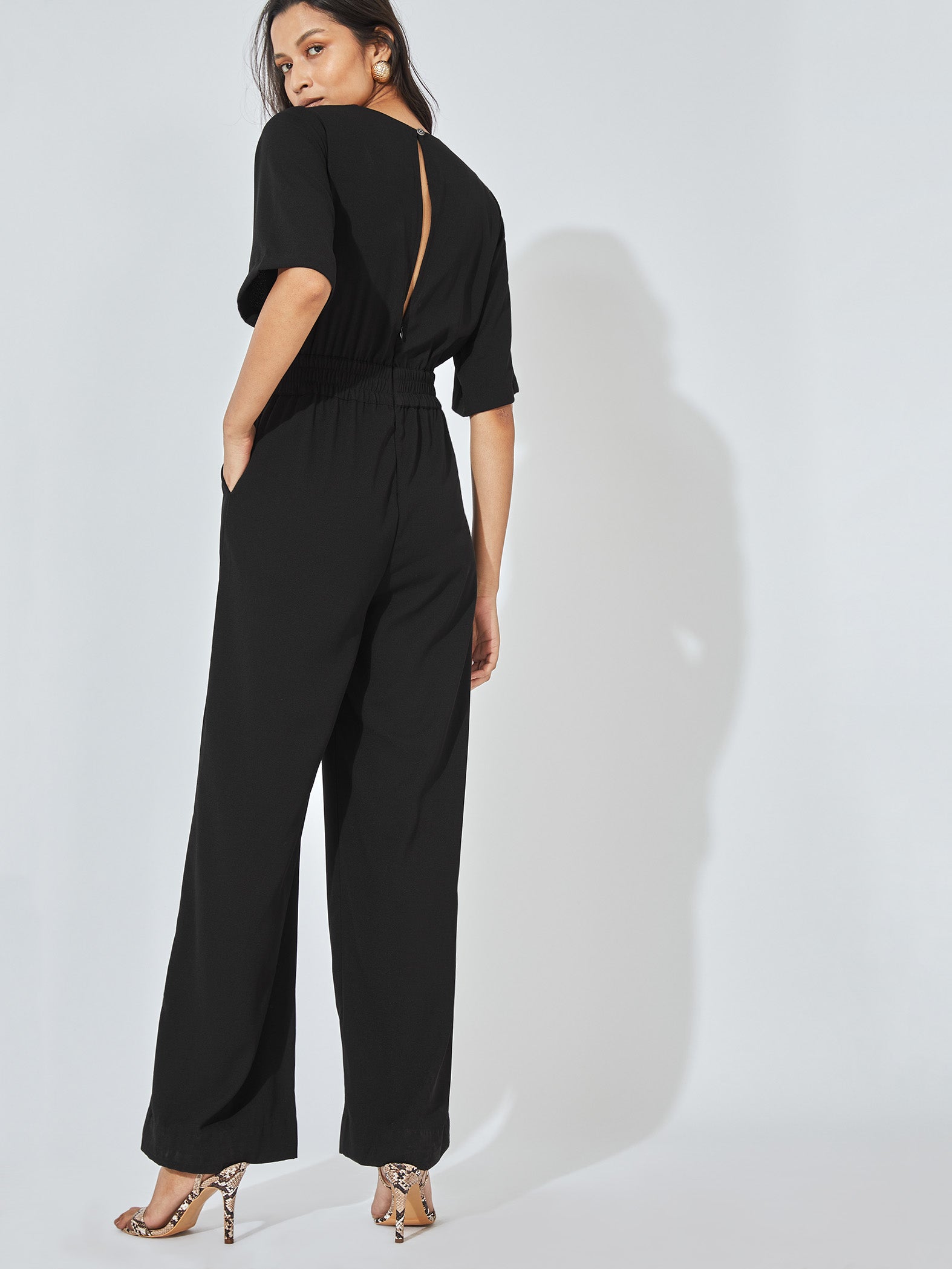 black slit detail jumpsuit