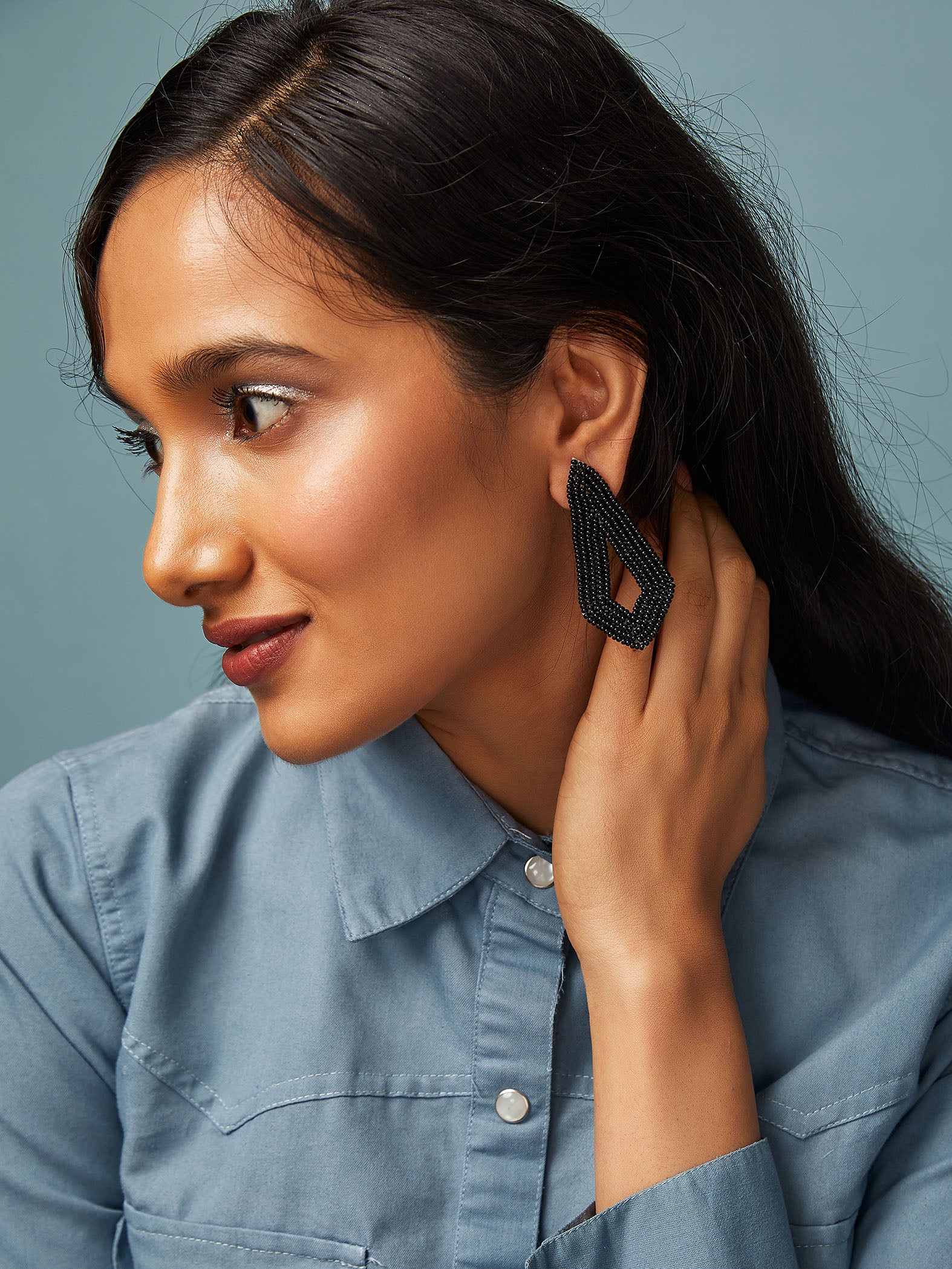 Black Beaded Cut Out Earrings