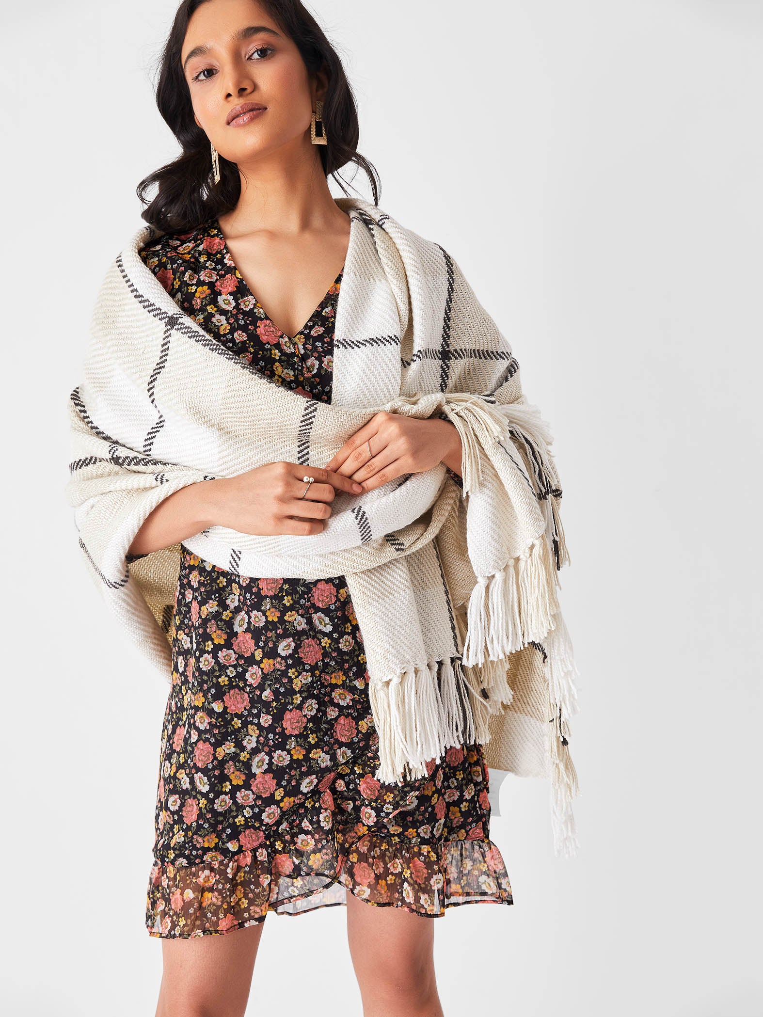 Black & Blush Floral Wrap Dress