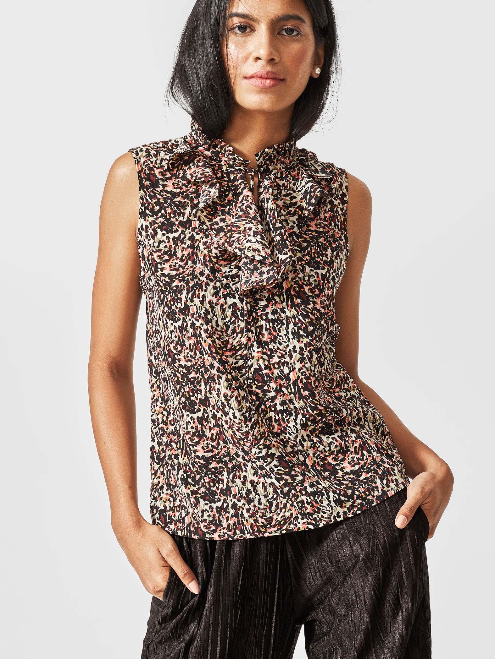 Black Leopard Tie Top