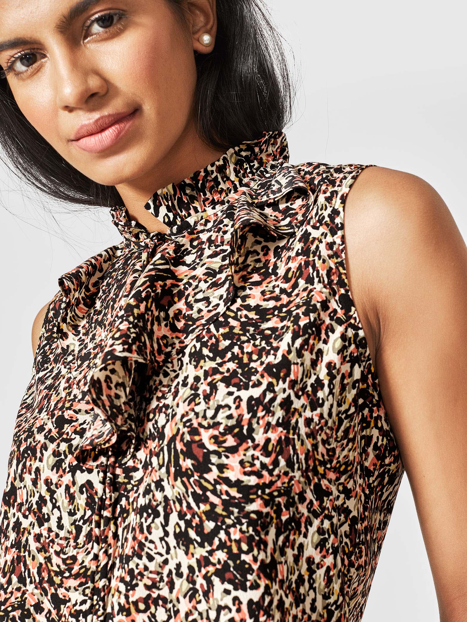 Black Leopard Tie Top