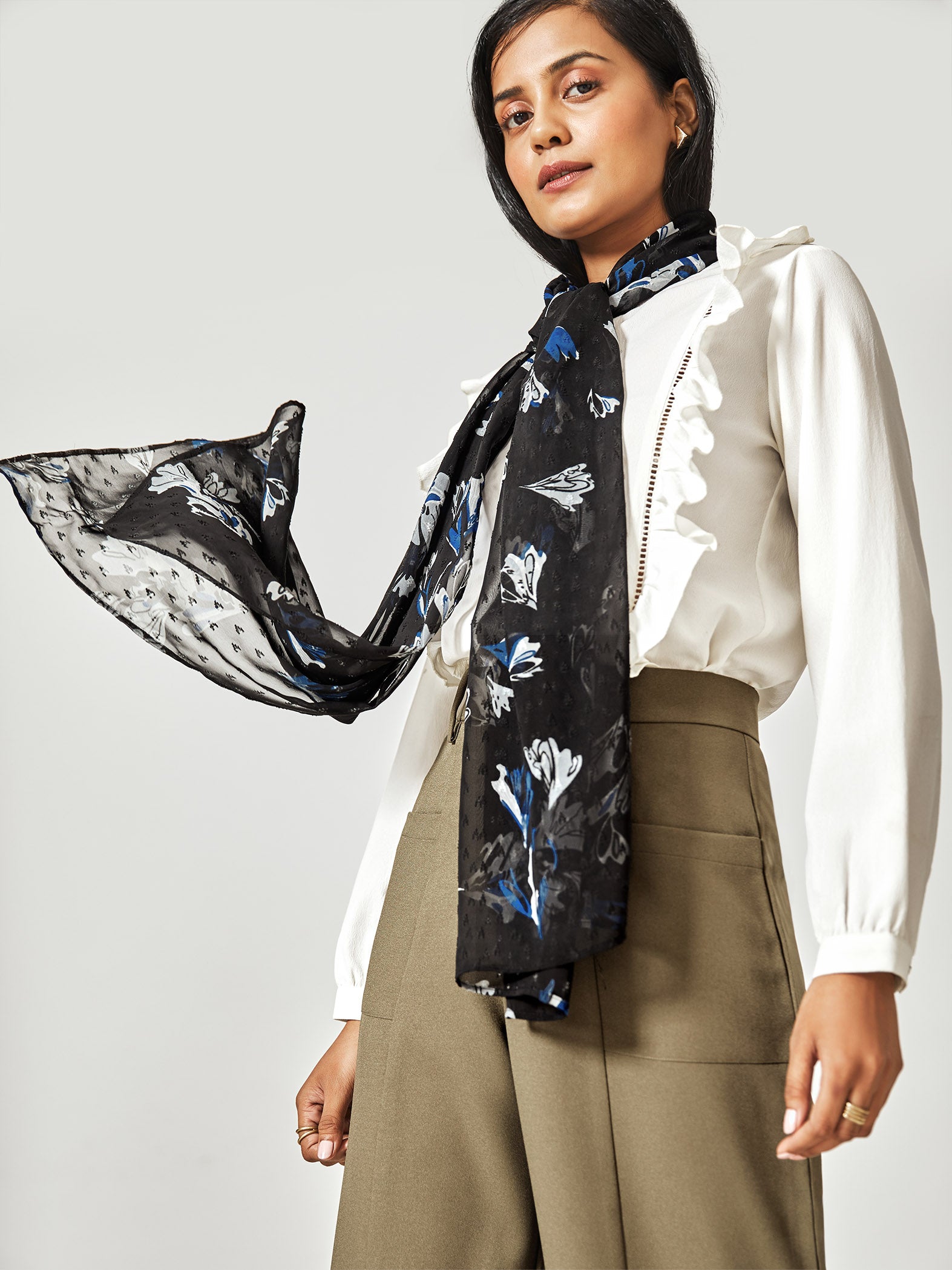 Black & Navy Floral Scarf