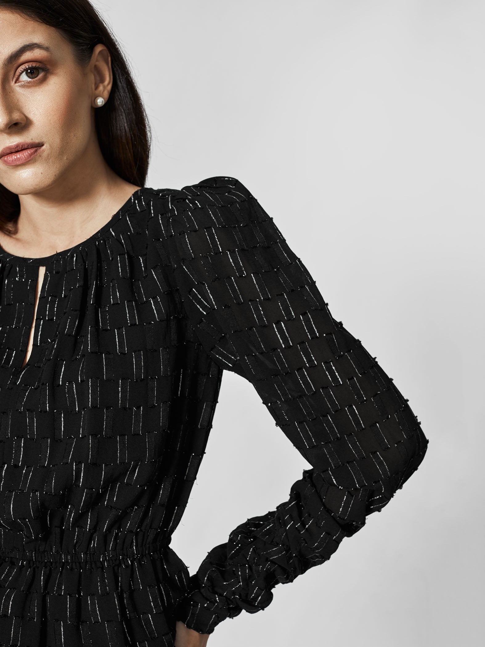 Black Puff Sleeve Peplum Top