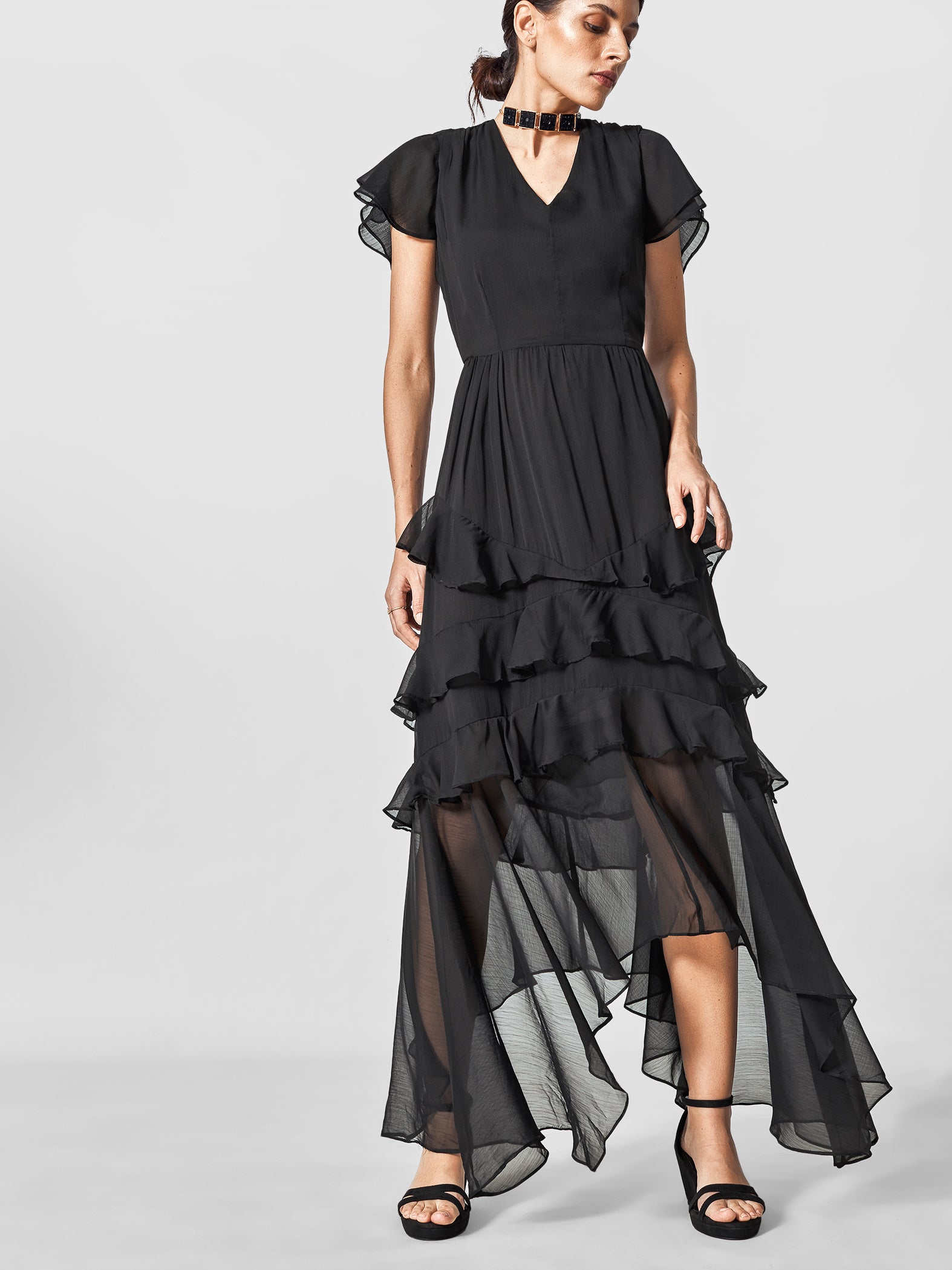 Black Ruffle Maxi