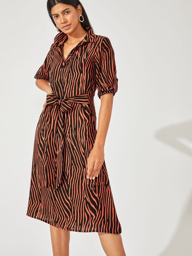 Black & Rust Zebra Tie Dress