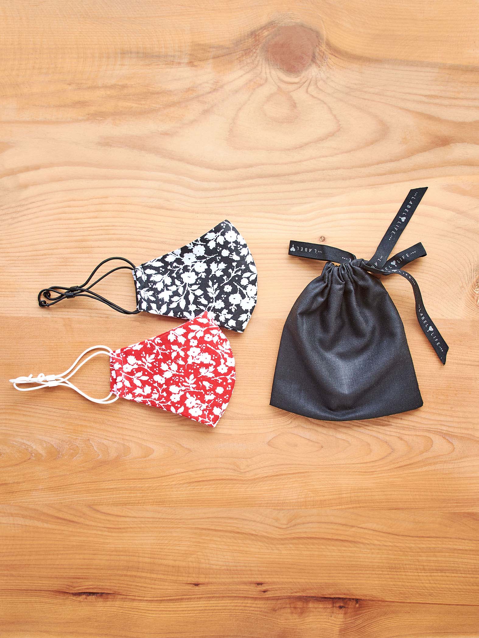 Black & Scarlet Floral Face Mask Set
