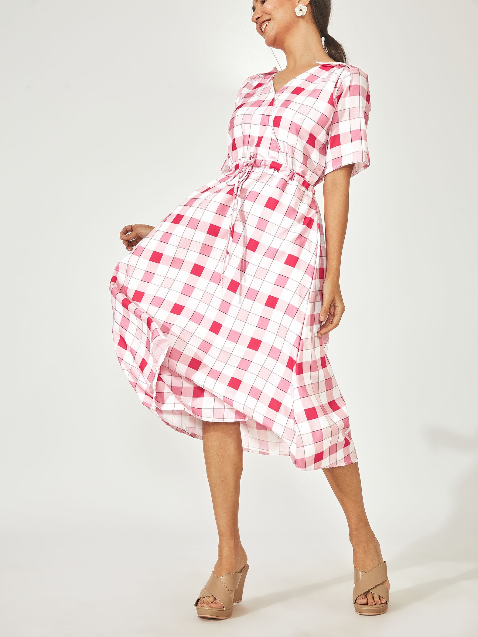 blush checks maxi dress