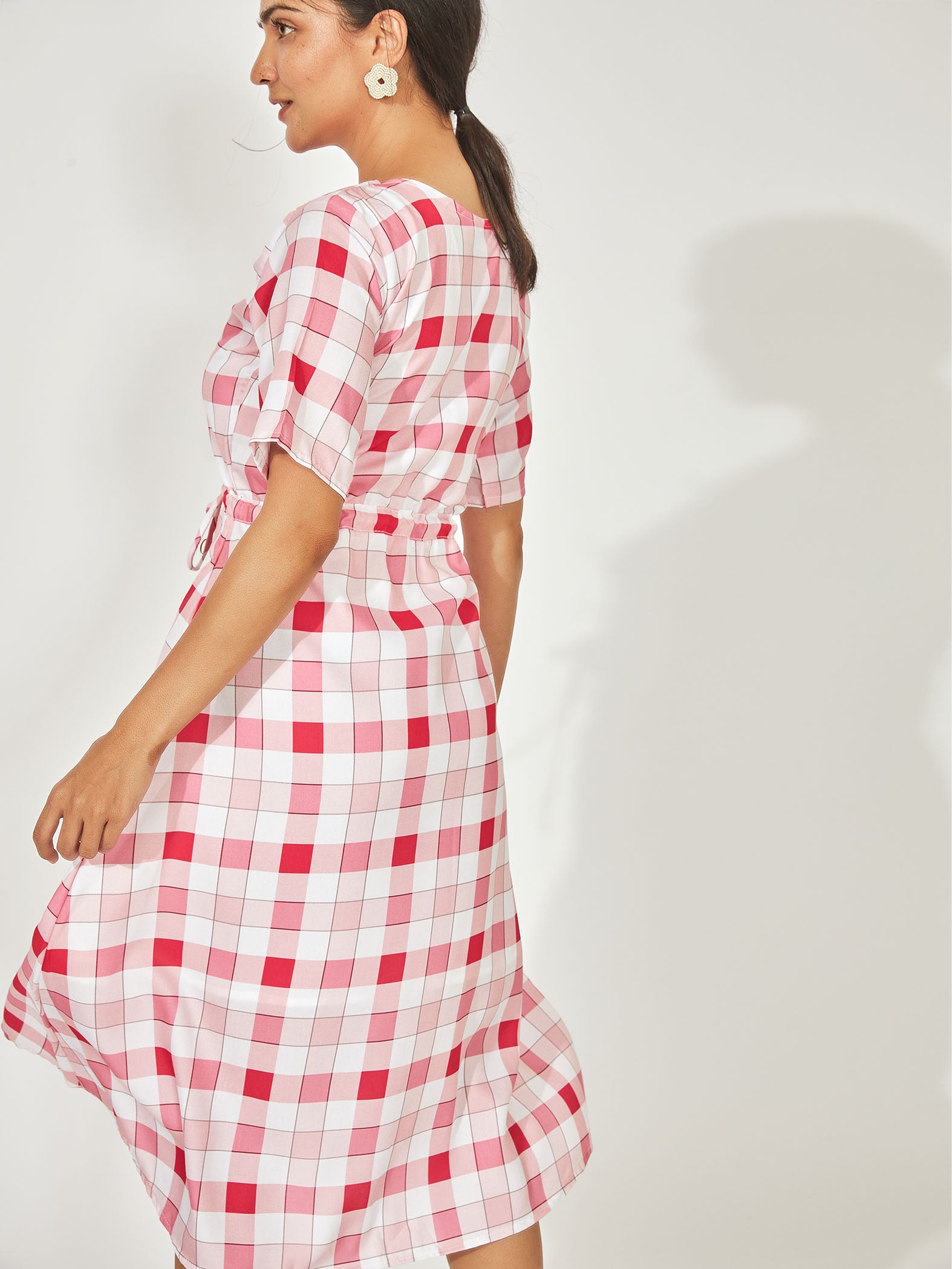 blush checks maxi dress