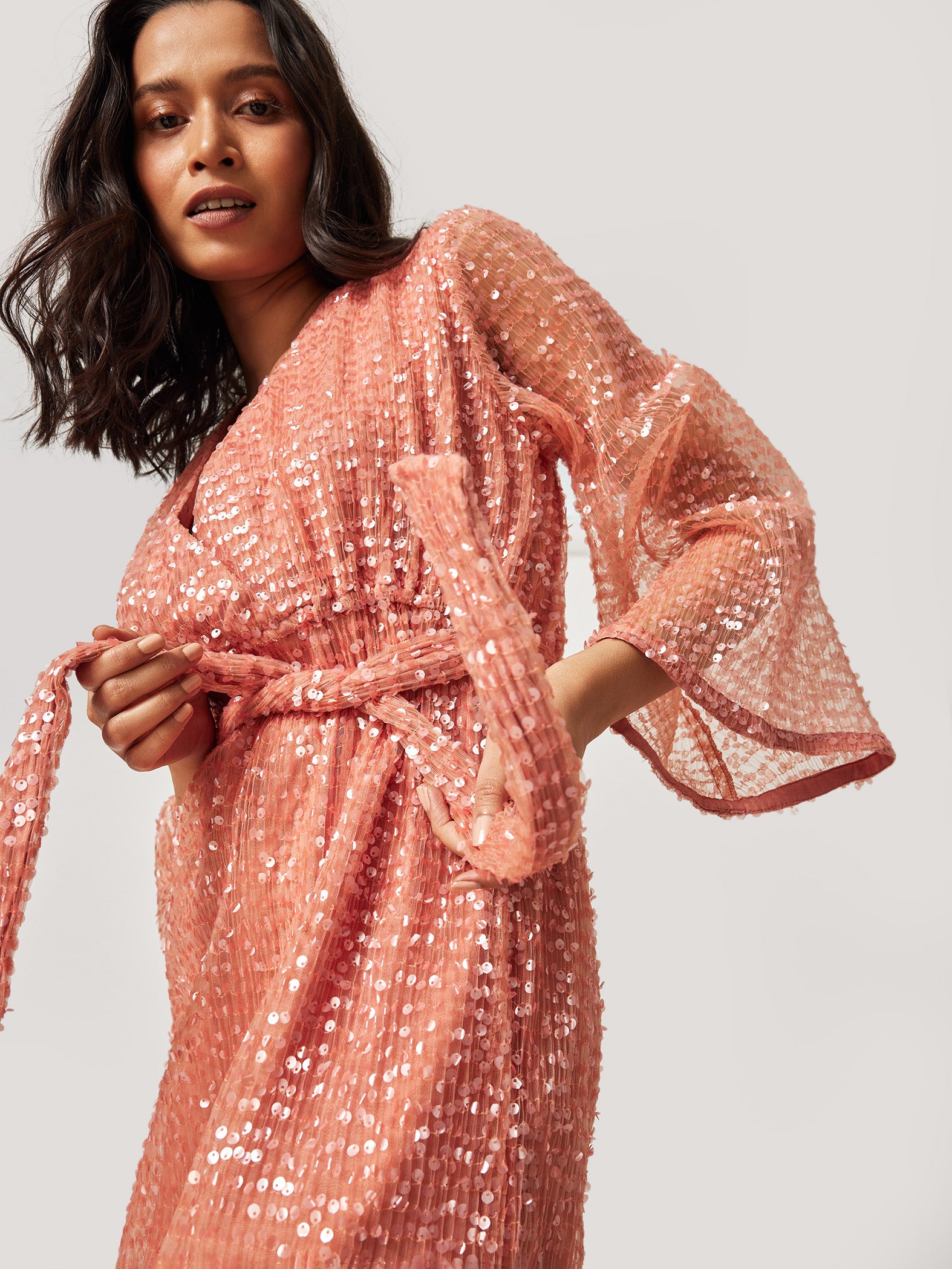 Blush Sequinned Wrap Dress