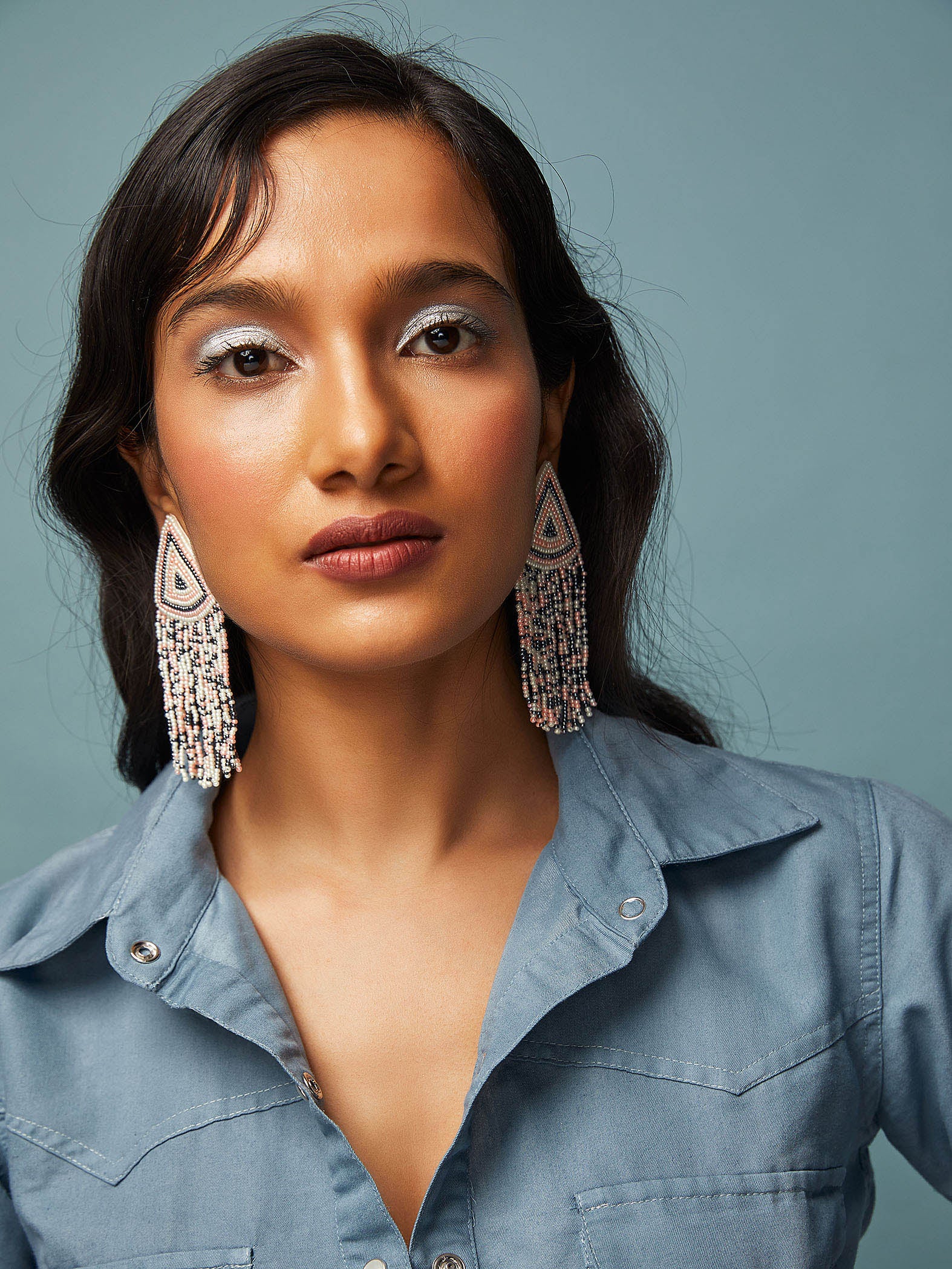 Blush Beaded Tassle Earrings
