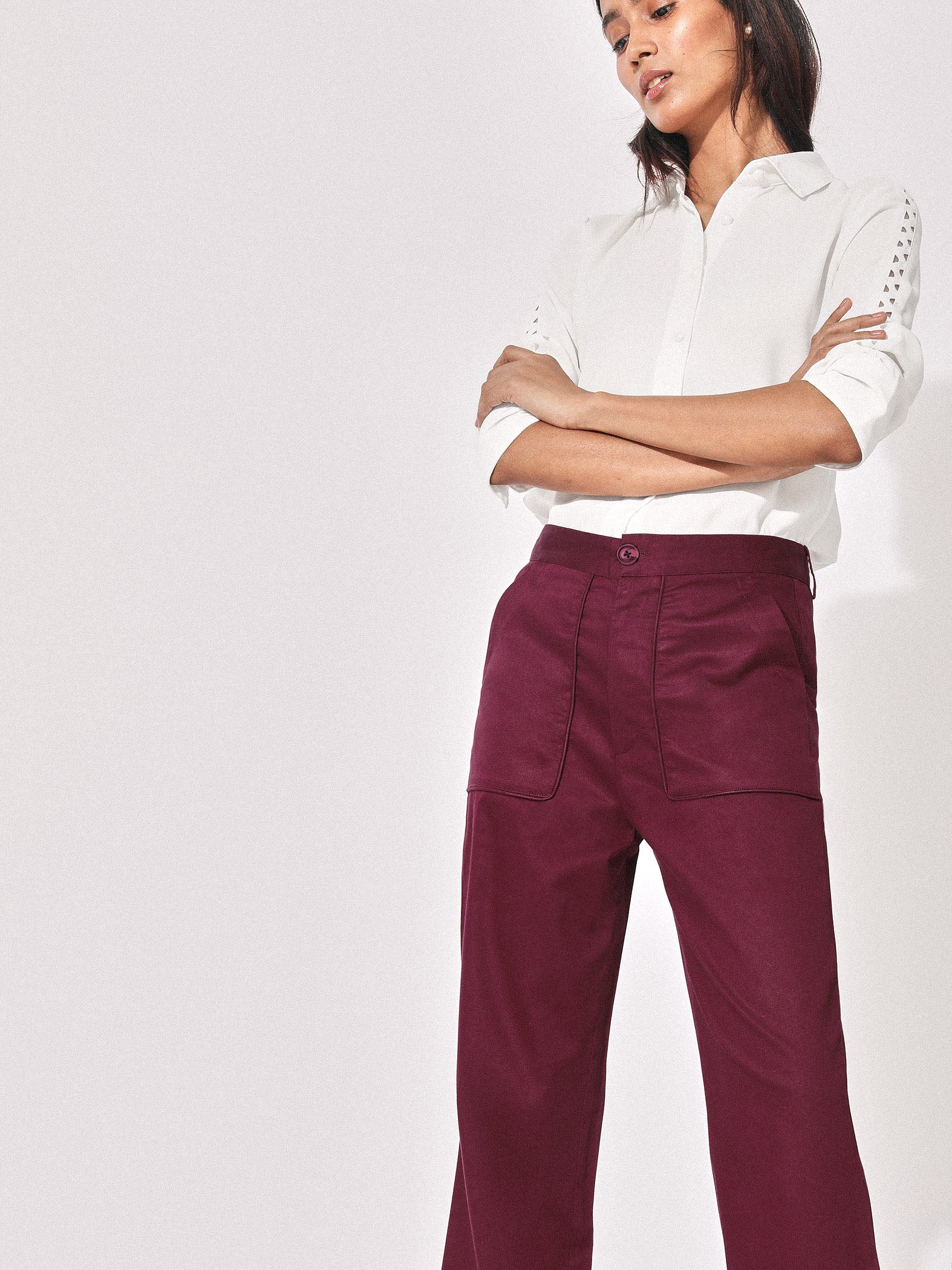 burgundy flare pants