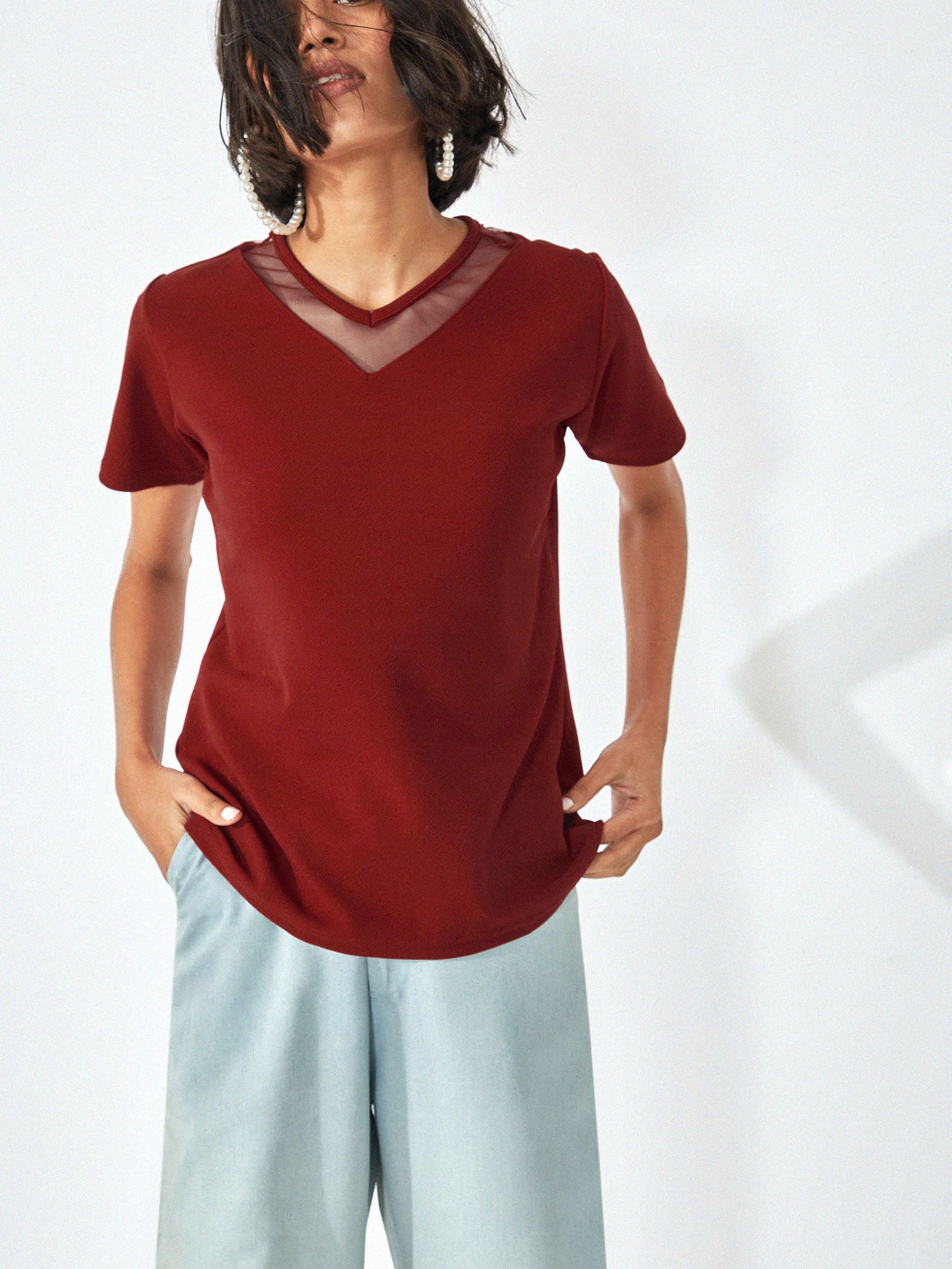 Burgundy Sheer Panel Top