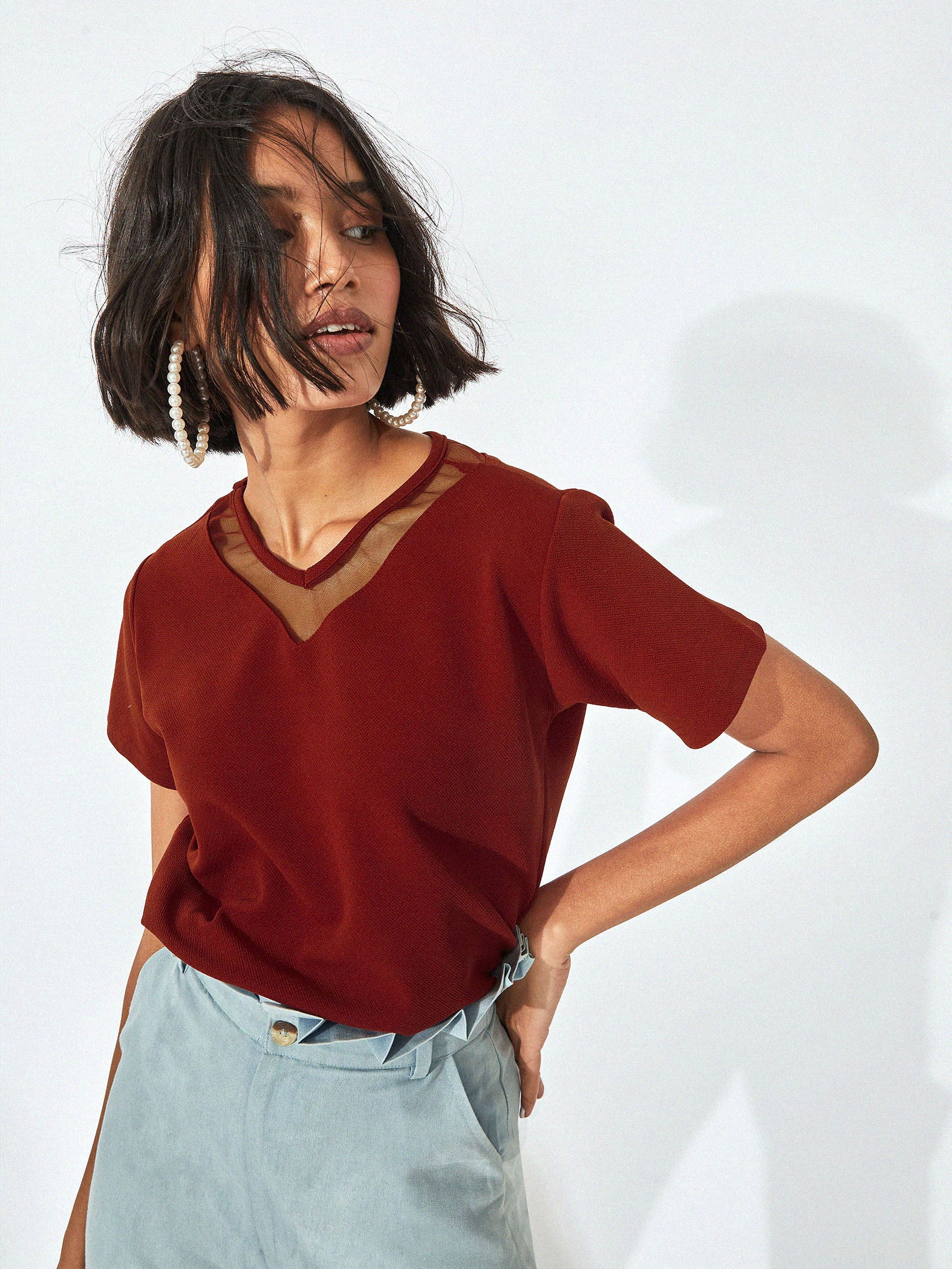 Burgundy Sheer Panel Top