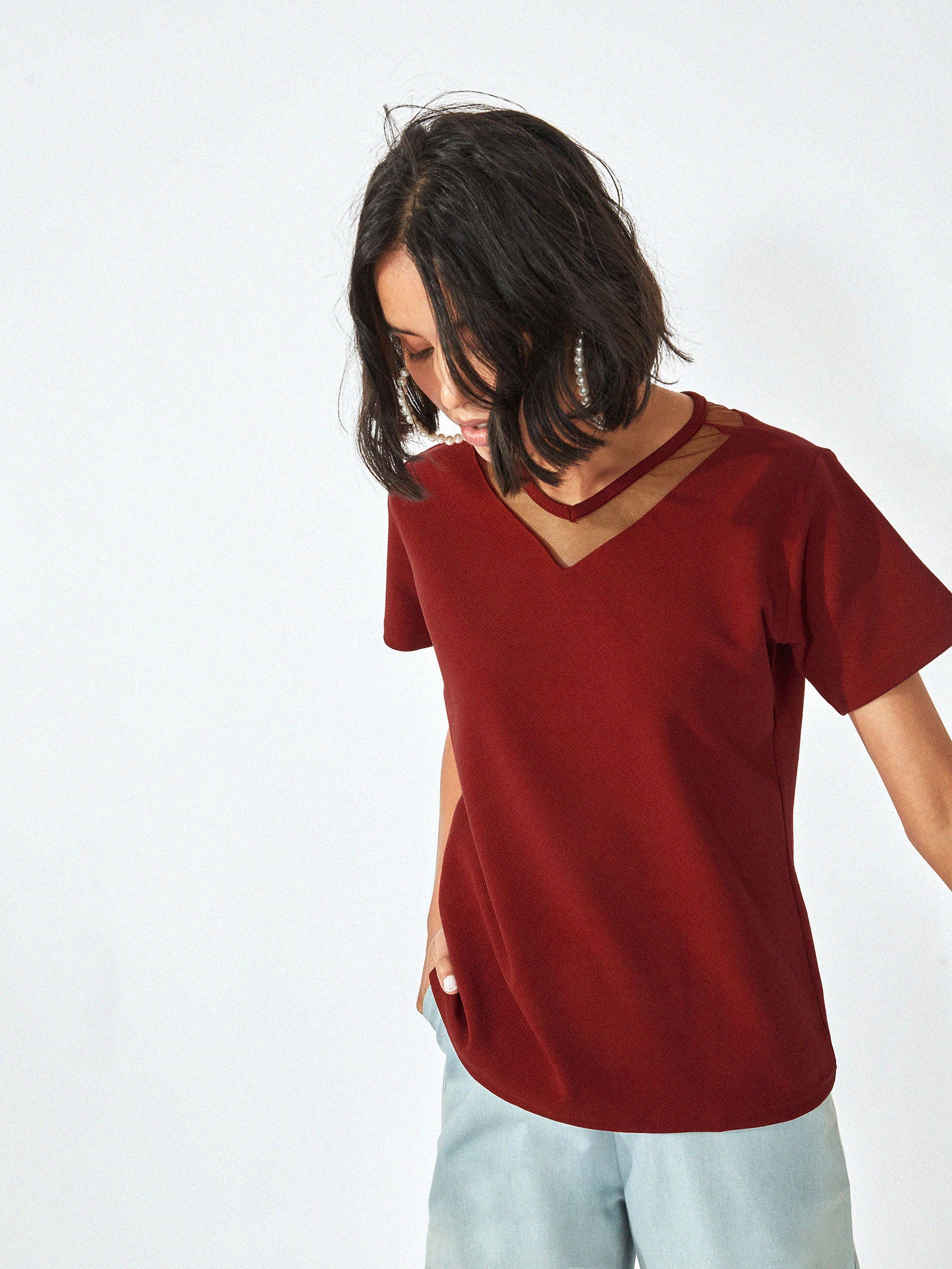 Burgundy Sheer Panel Top