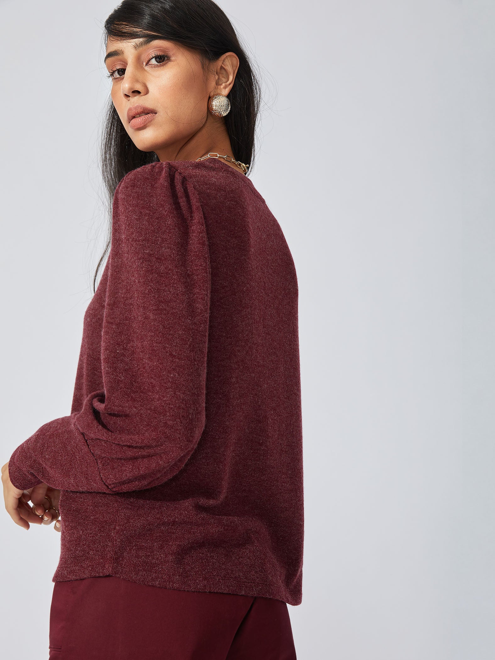 Burgundy Velour Knit Top