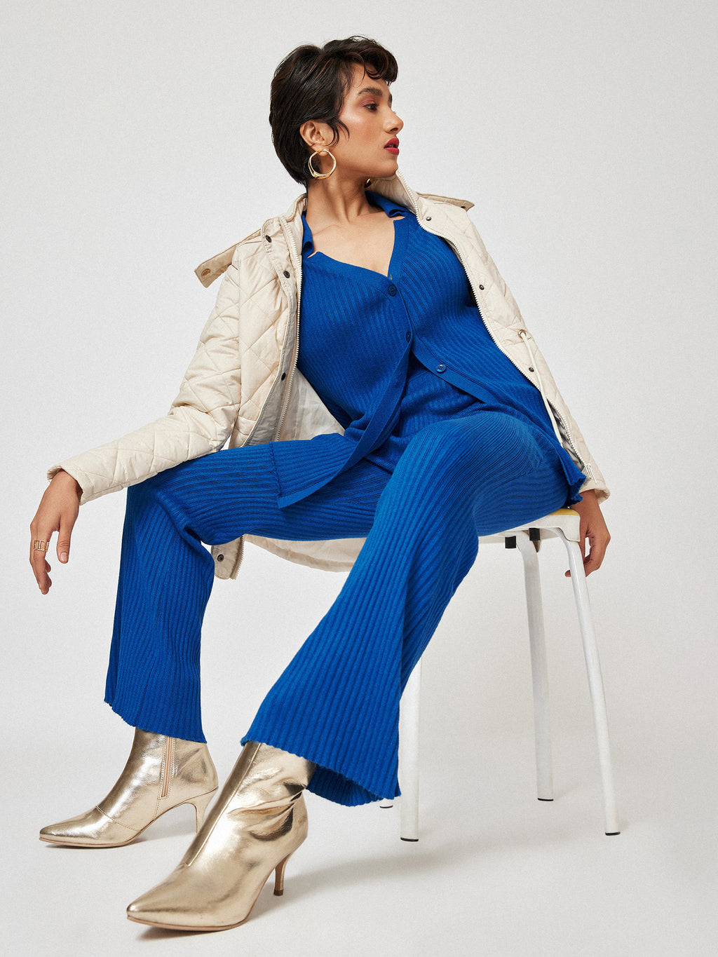 Cobalt Ribbed Flare Pants