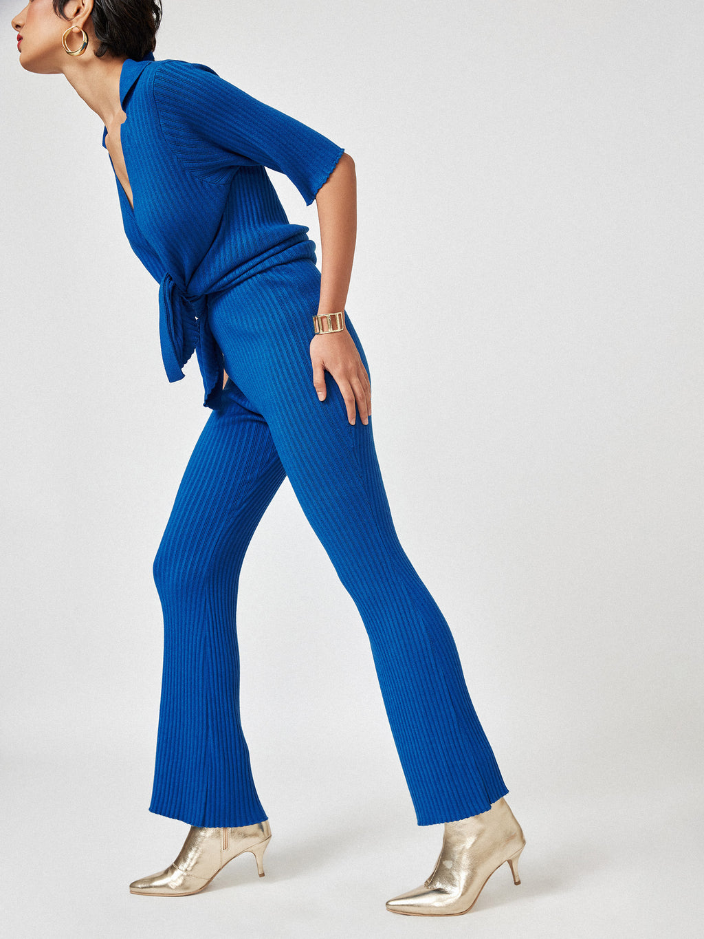 Cobalt Ribbed Flare Pants