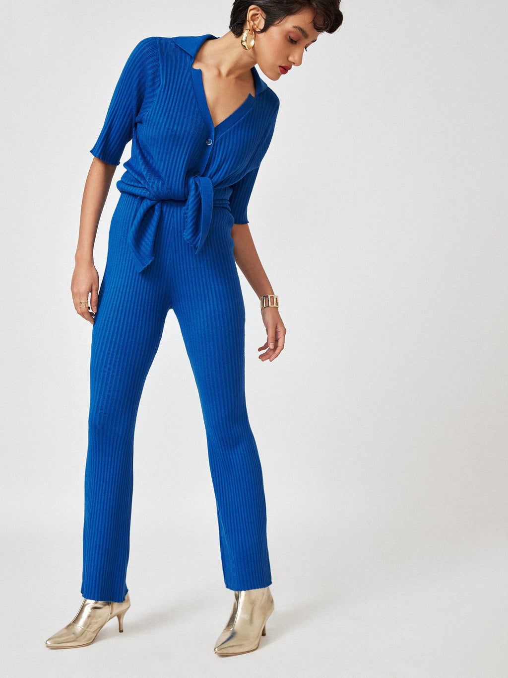 Cobalt Ribbed Flare Pants