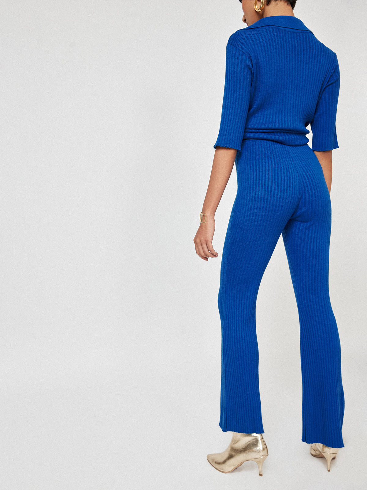 Cobalt Ribbed Flare Pants