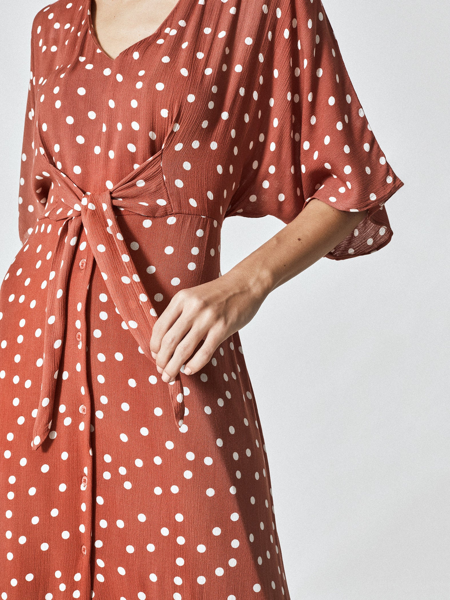 Cocoa Polka Front Tie Dress