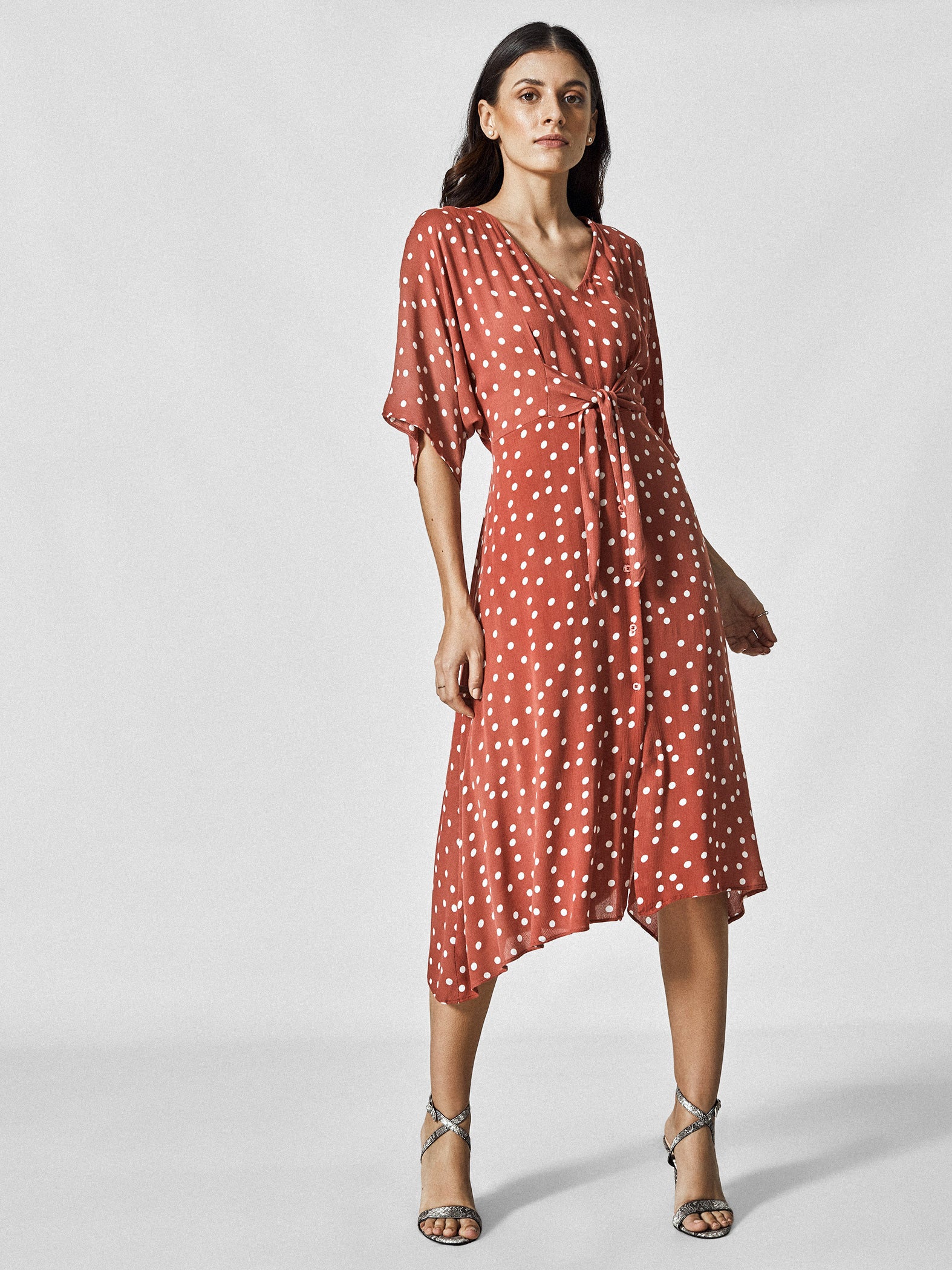 Cocoa Polka Front Tie Dress