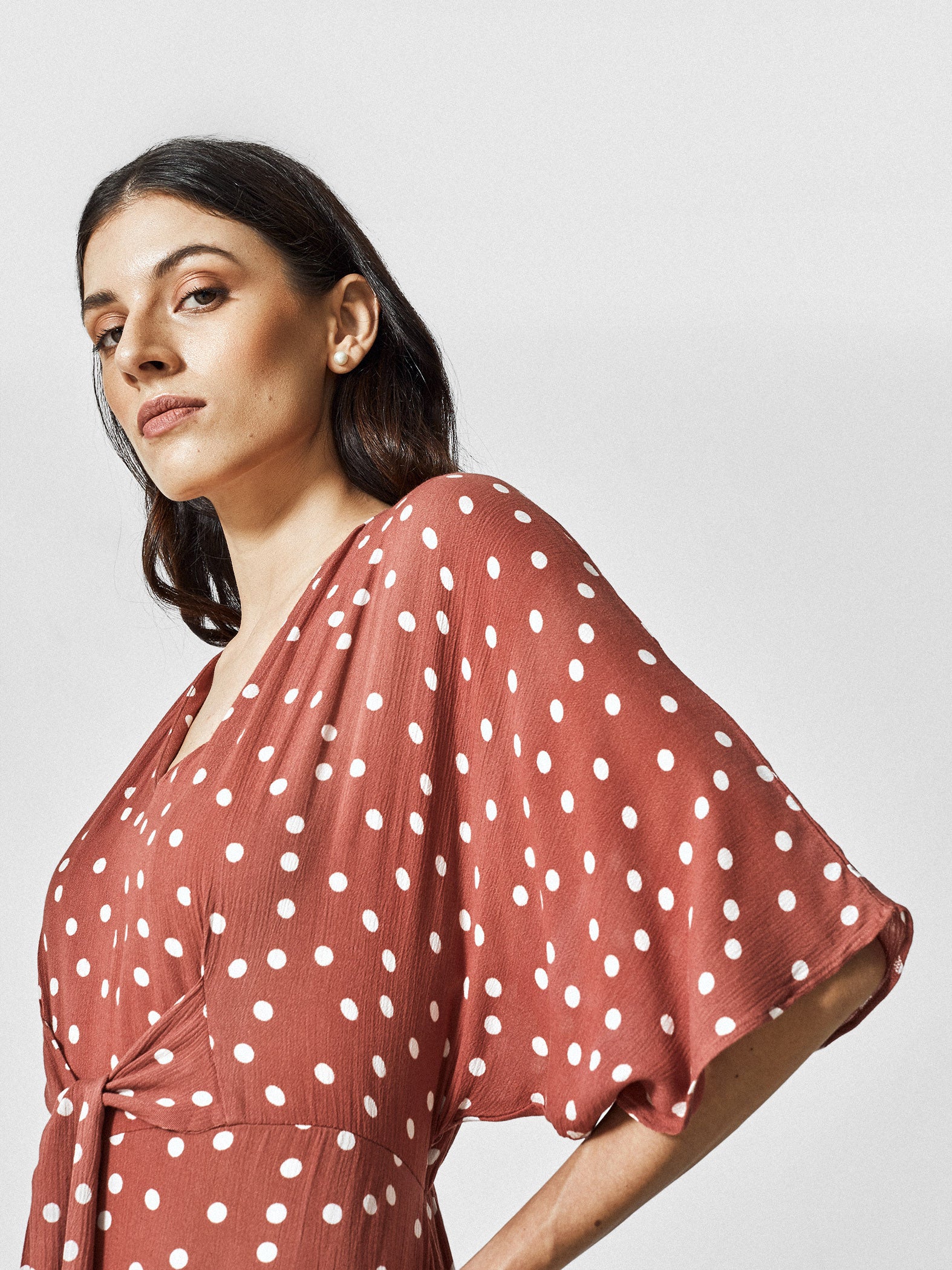 Cocoa Polka Front Tie Dress