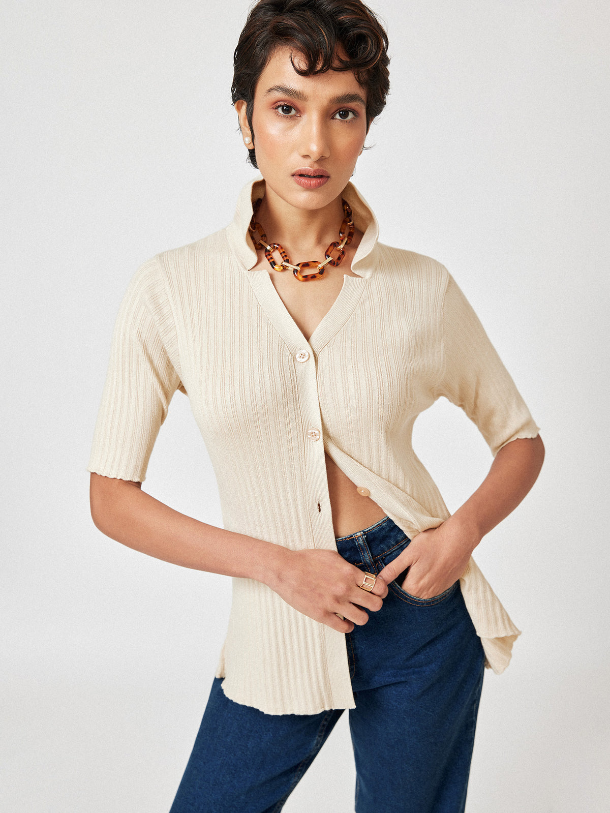 Cream Button Down Cardigan