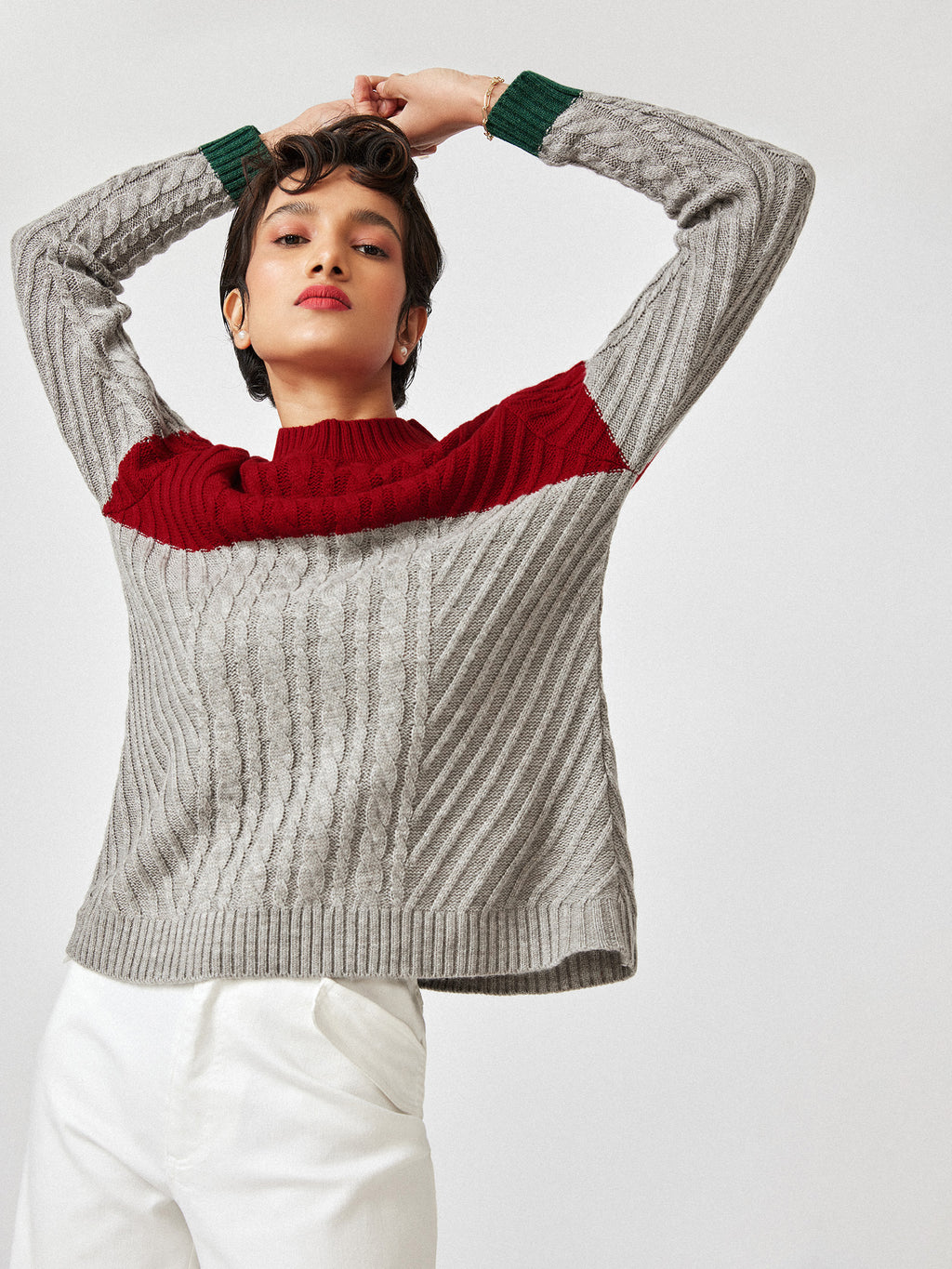 Crimson Colour Block Sweater