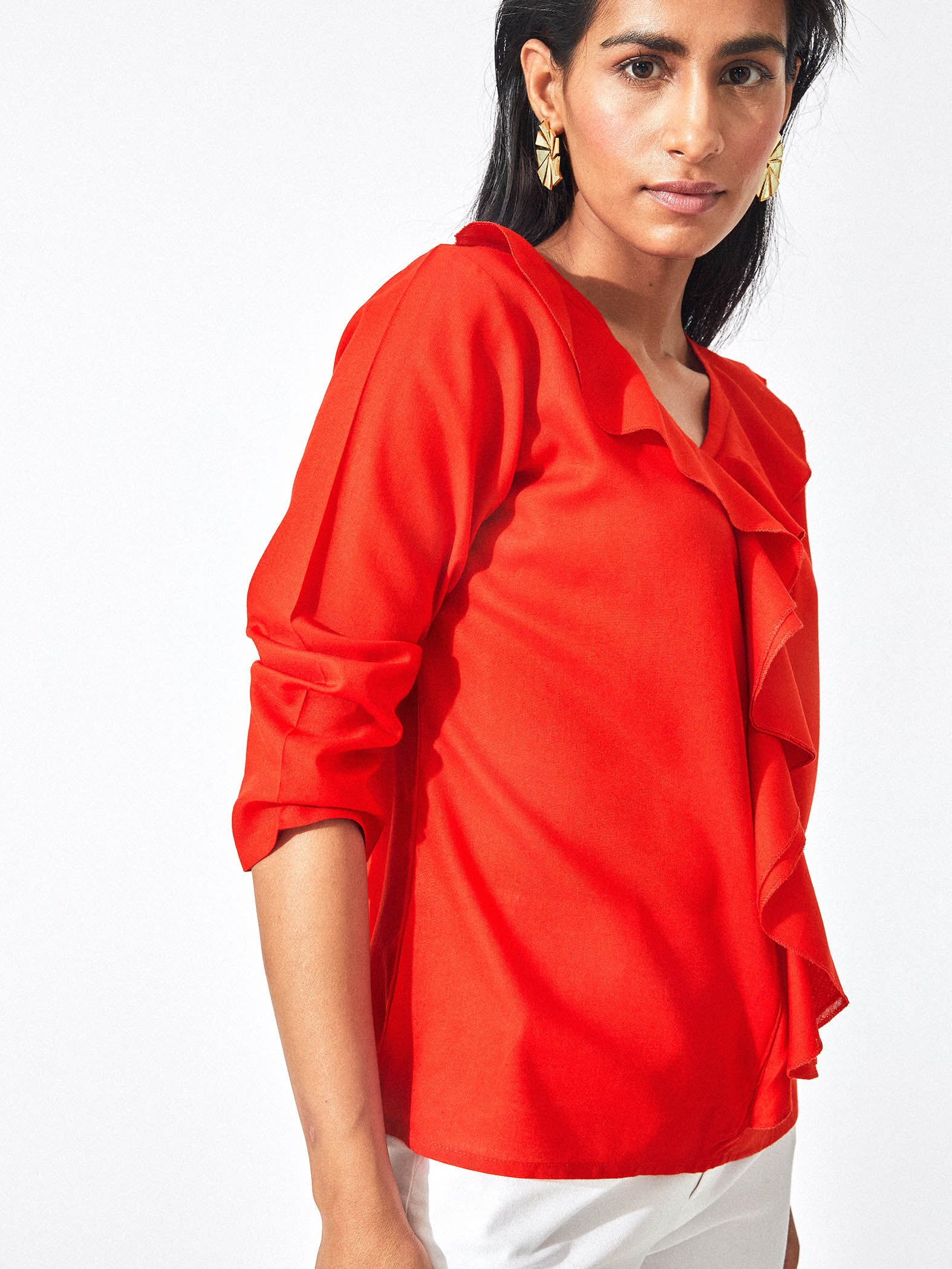 Crimson Ruffle Top