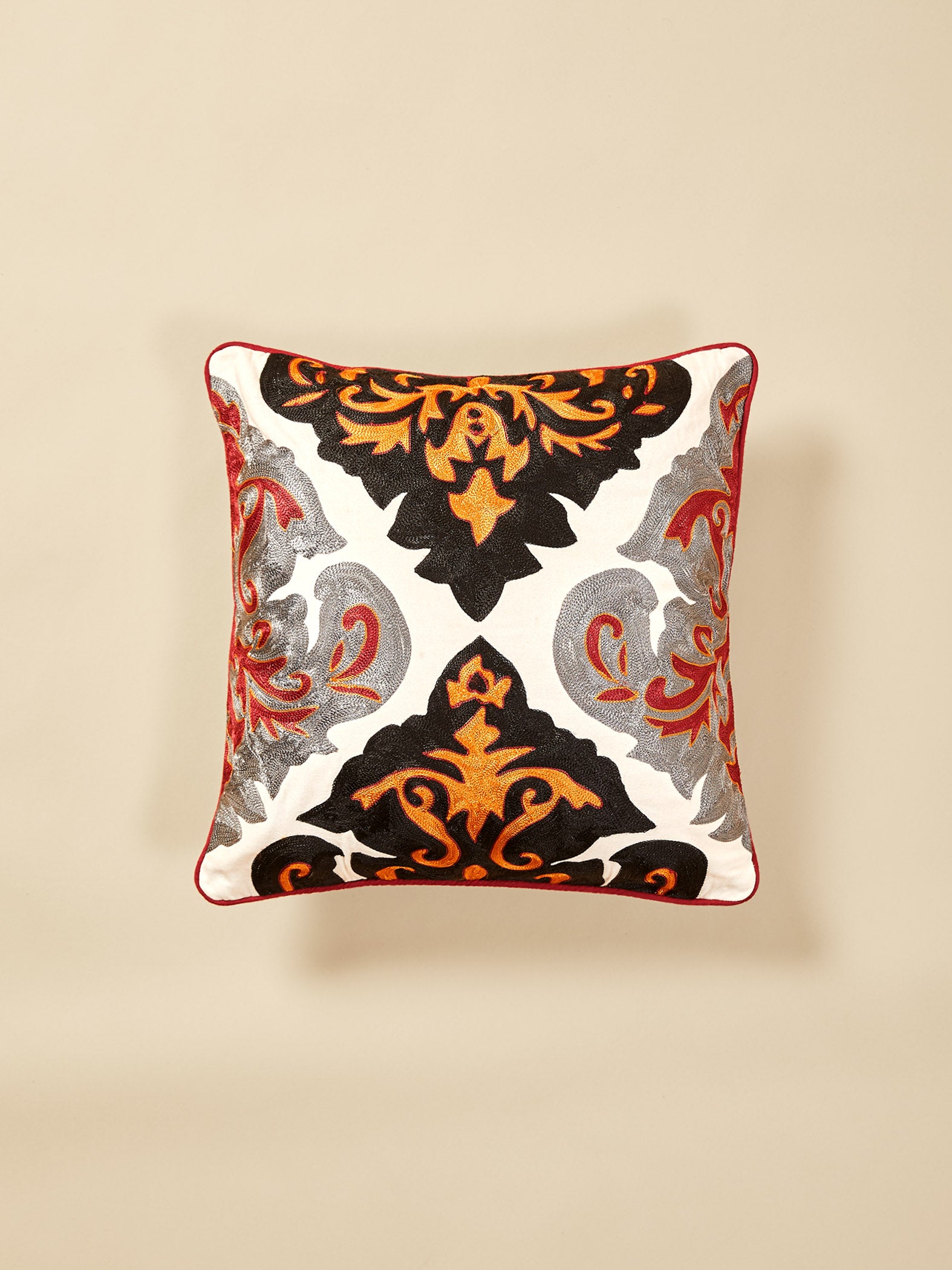 Damask Cotton Piping Cushion Cover Medium