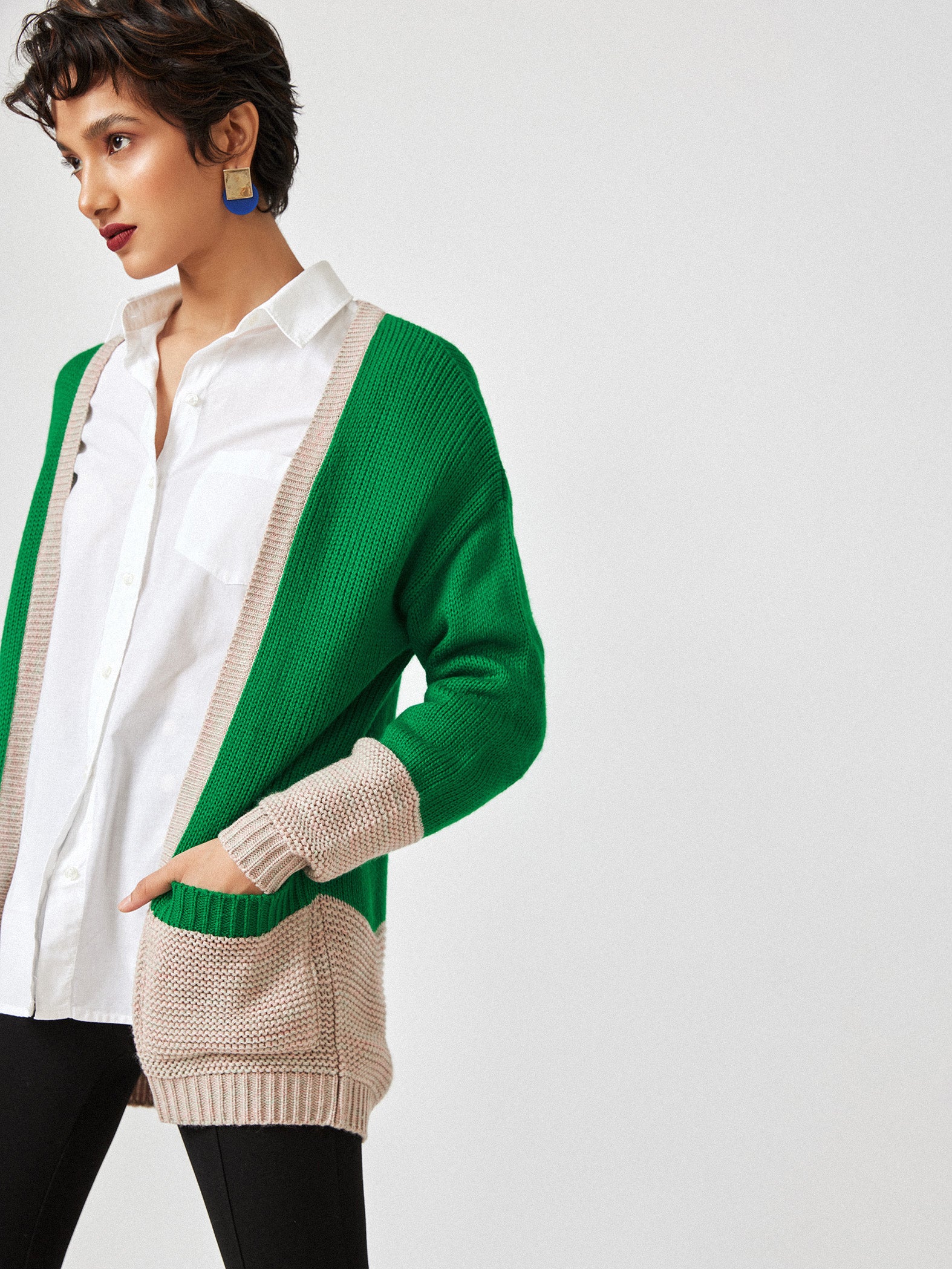 Emerald Colour Block Cardigan