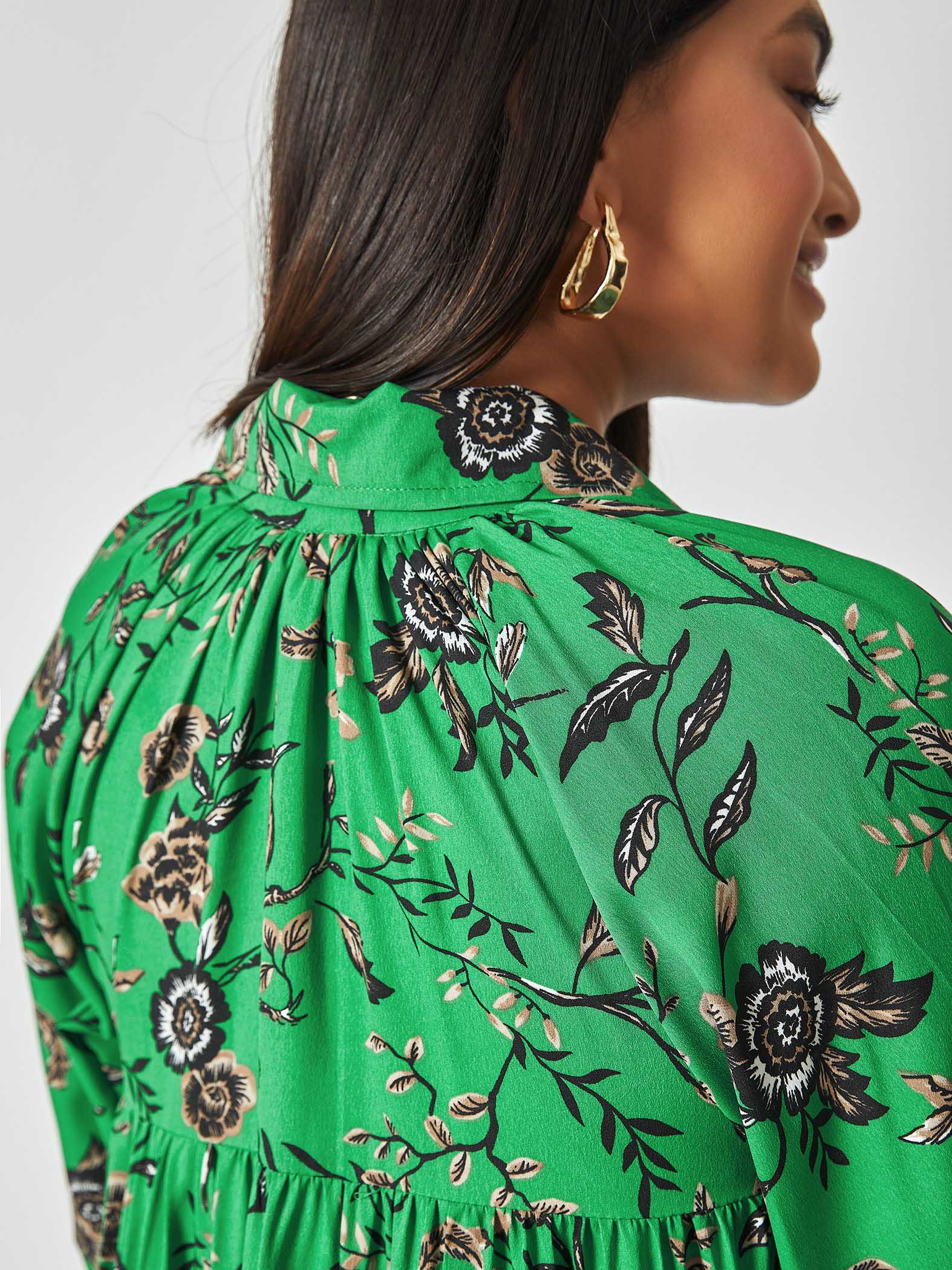 Emerald Floral Tiered Dress