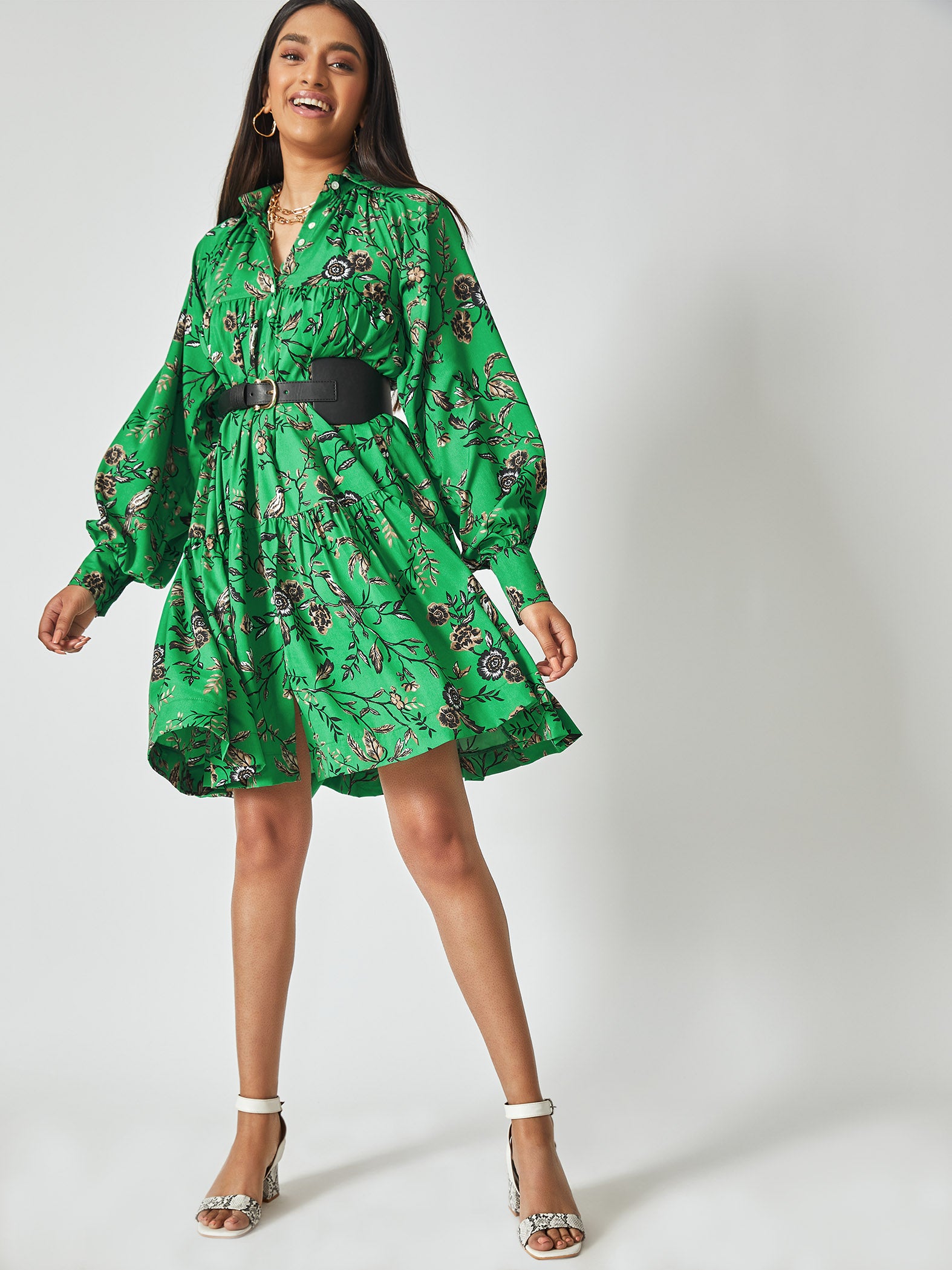 Emerald Floral Tiered Dress